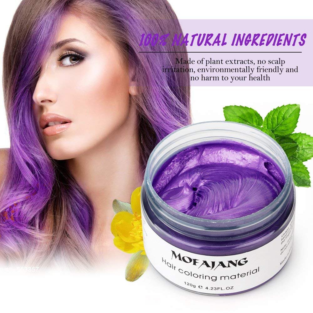 MOFAJANG Unisex Hair Wax Color Dye Styling Cream Mud, Natural Hairstyle Pomade, Washable Temporary,Party Cosplay (Purple)