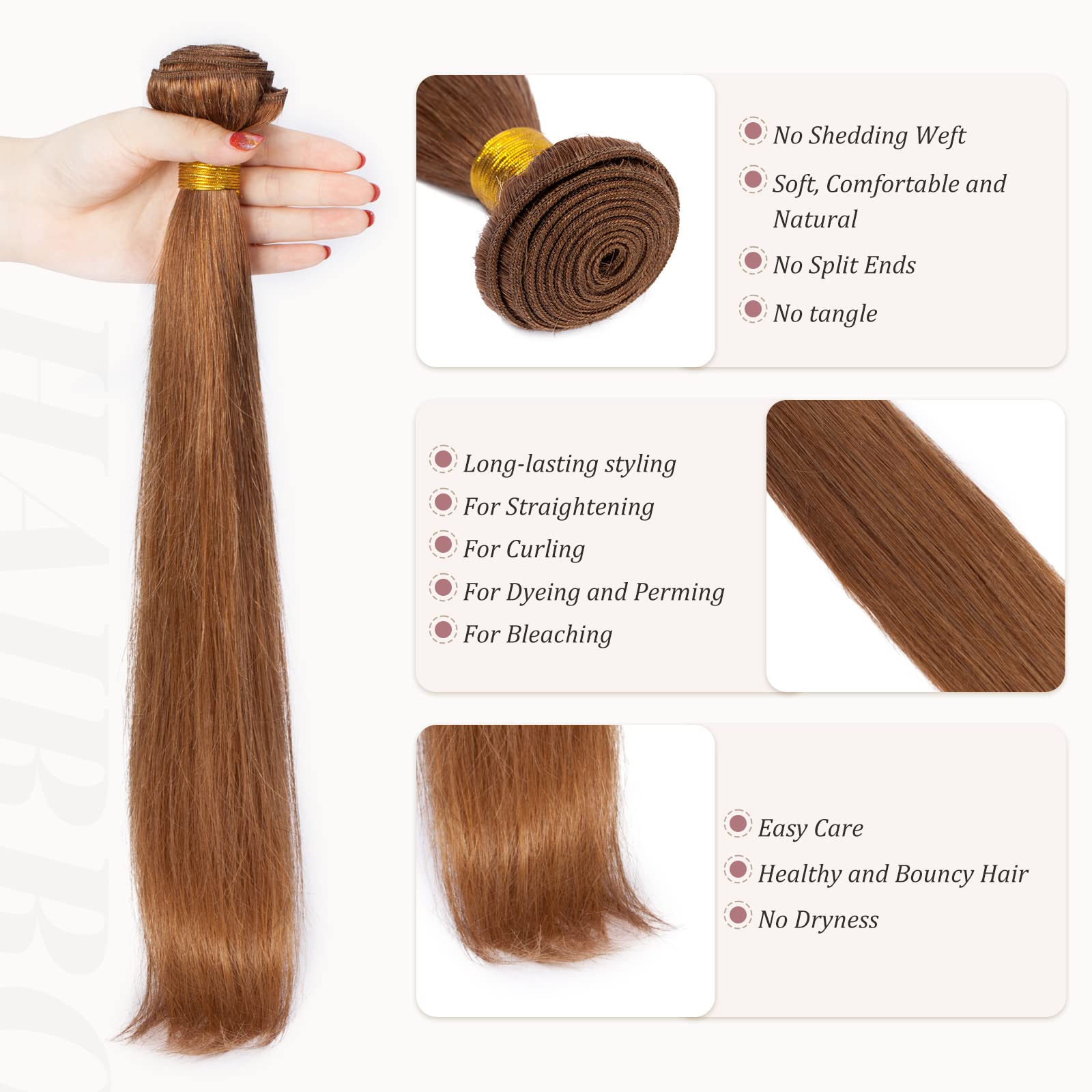 Straight Hair One Bundle 100% Human Hair Sew in Weft Extensions 20 Inch 100g/bundle Peruvian Virgin Hair Weave #30 Auburn