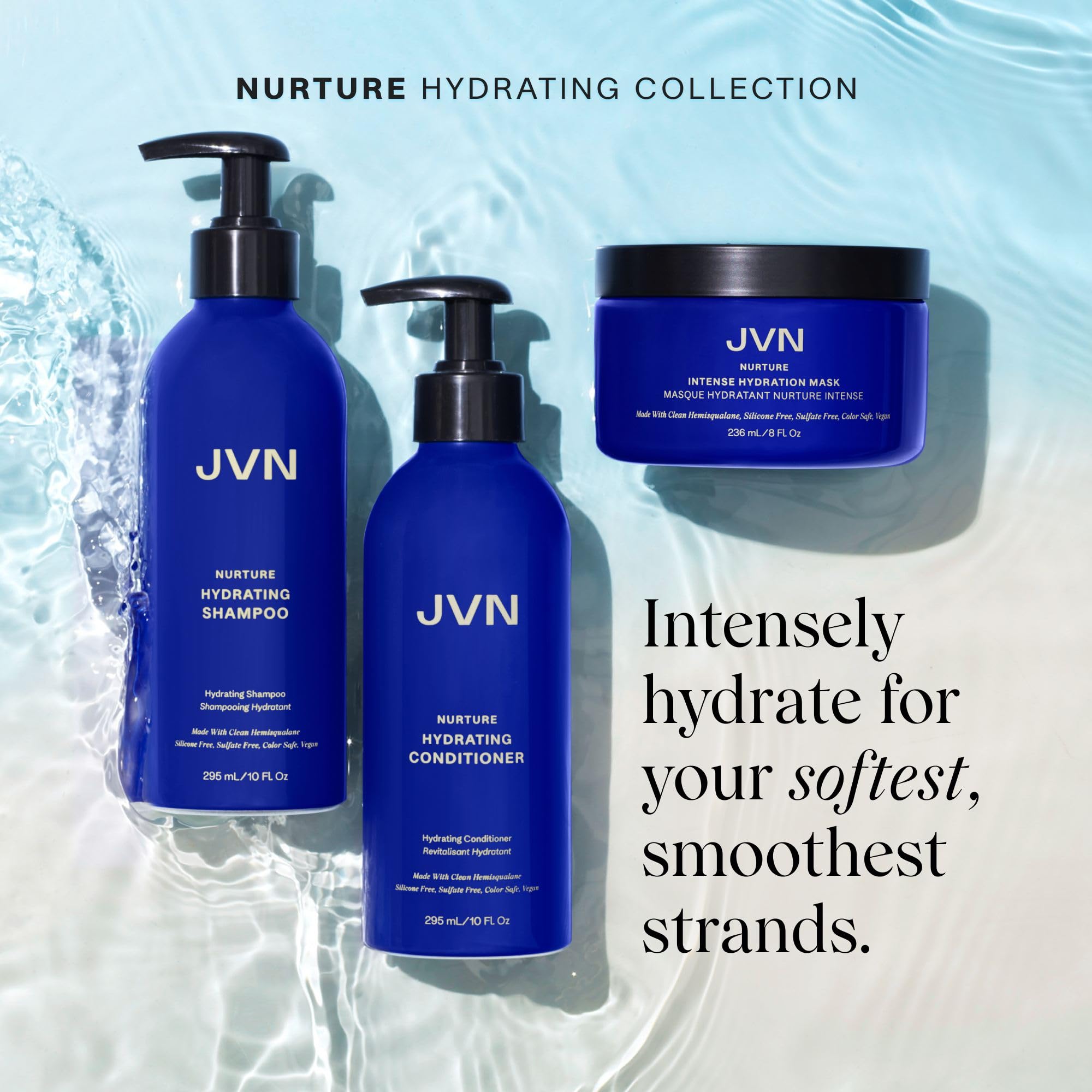 JVN Nurture Hydrating Shampoo, Moisturizing Shampoo for All Hair Types, Detangles & Softens Hair, Made with Clean Hemisqualane (10 Fl Oz)