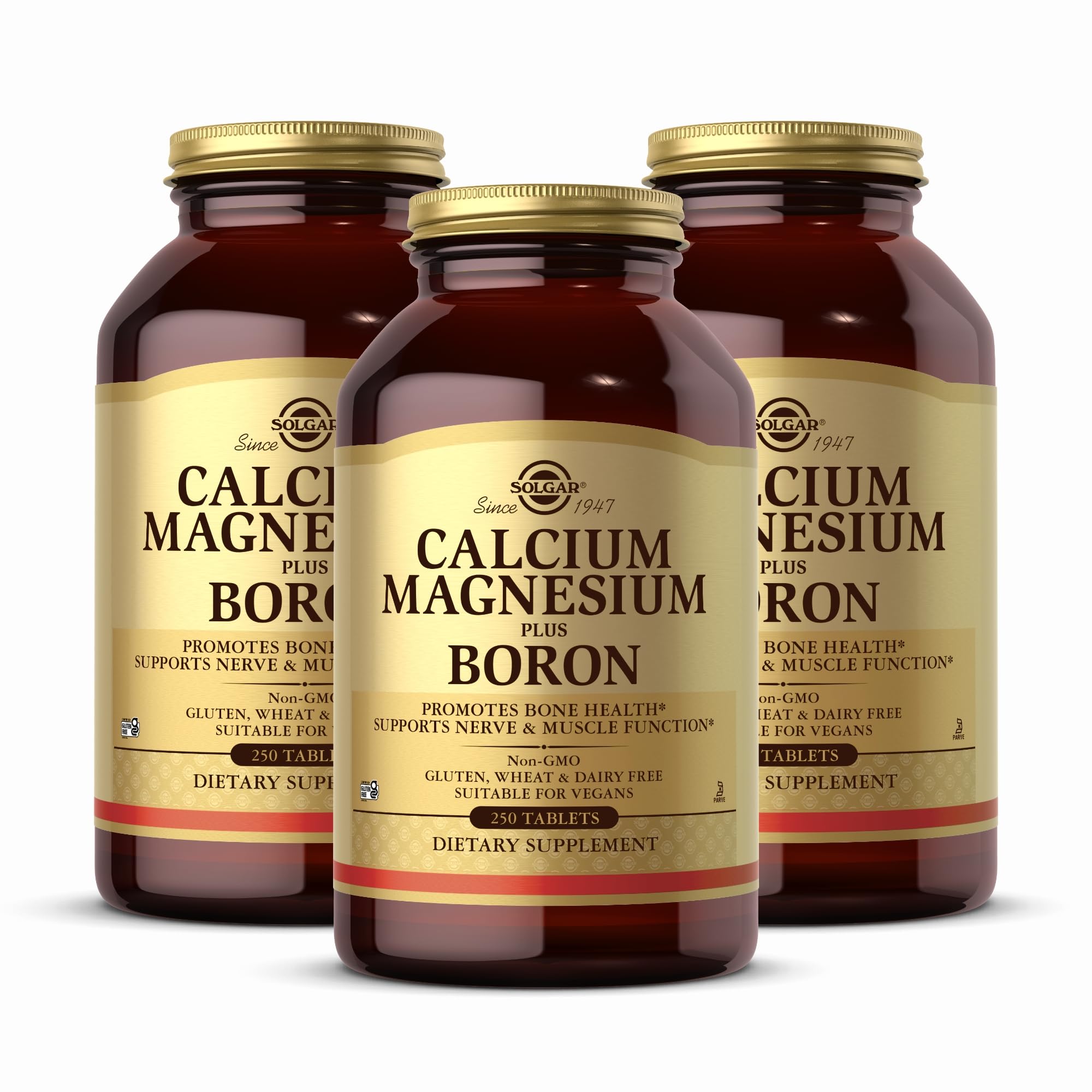 Solgar Calcium Magnesium Plus Boron - 250 Tablets, Pack of 3 - Non-GMO, Vegan, Gluten Free, Dairy Free, Kosher - 249 Total Servings