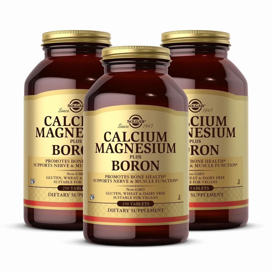 Solgar Calcium Magnesium Plus Boron - 250 Tablets, Pack of 3 - Non-GMO, Vegan, Gluten Free, Dairy Free, Kosher - 249 Total Servings
