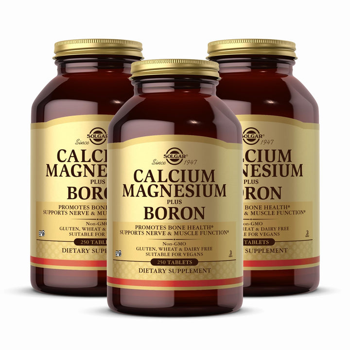 Solgar Calcium Magnesium Plus Boron - 250 Tablets, Pack of 3 - Non-GMO, Vegan, Gluten Free, Dairy Free, Kosher - 249 Total Servings