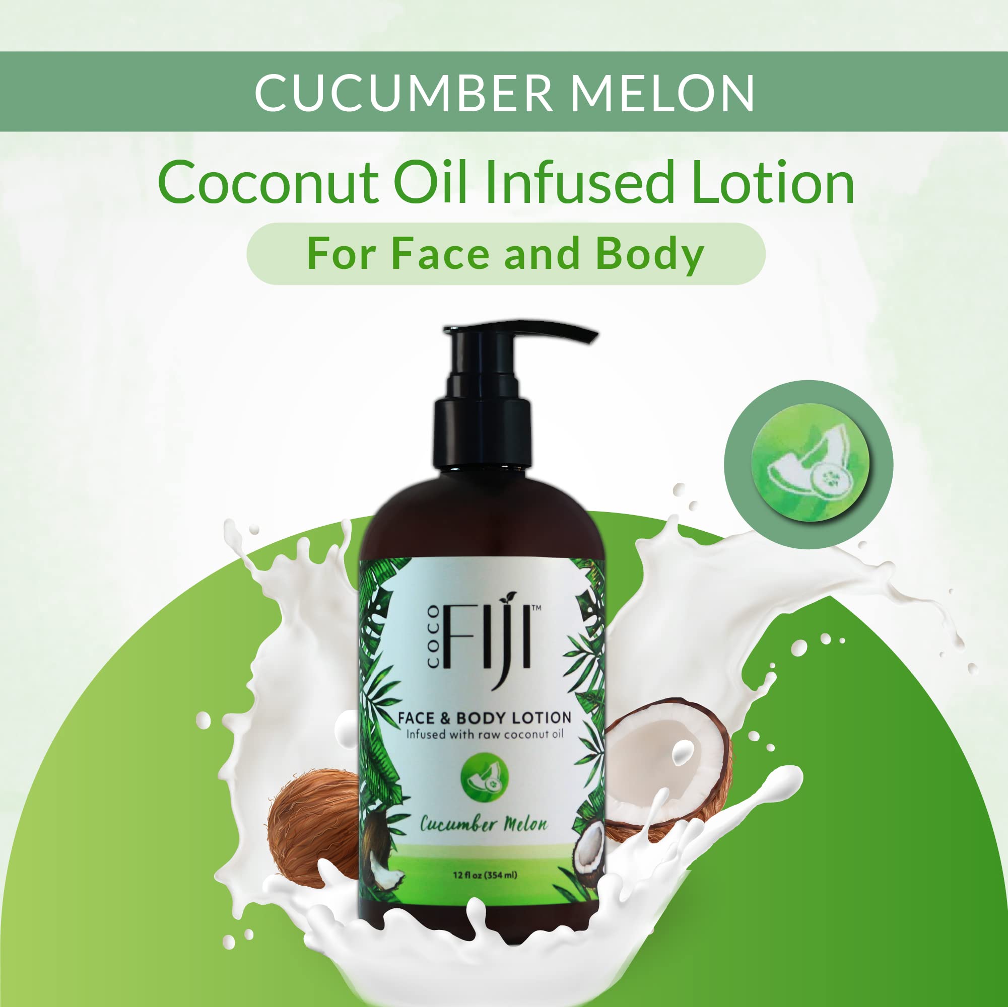 Organic Fiji Moisturizing Face and Body Organic Coconut Oil Lotion Cucumber Melon 12 Ounce
