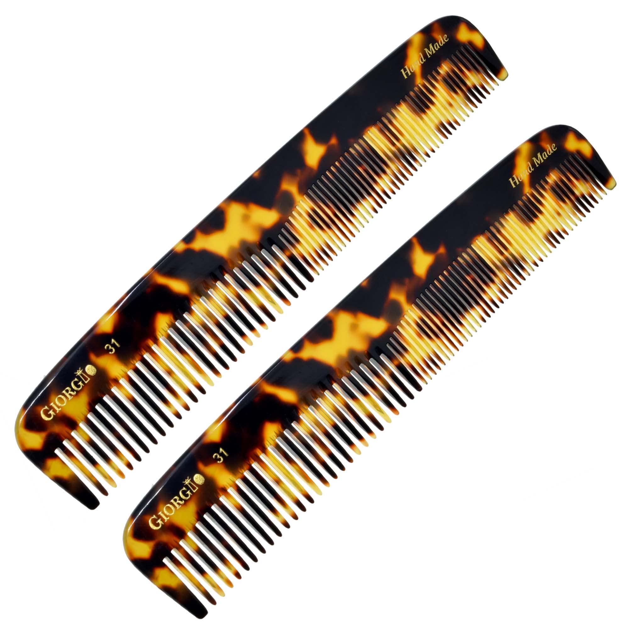 Giorgio G31 Double Tooth Hair Dressing Table Comb, Fine and Wide Tooth Dresser Comb For Hair, Beard and Mustache, Coarse and Fine Hair Styling Comb. Handmade Saw-Cut from Cellulose and Hand Polished
