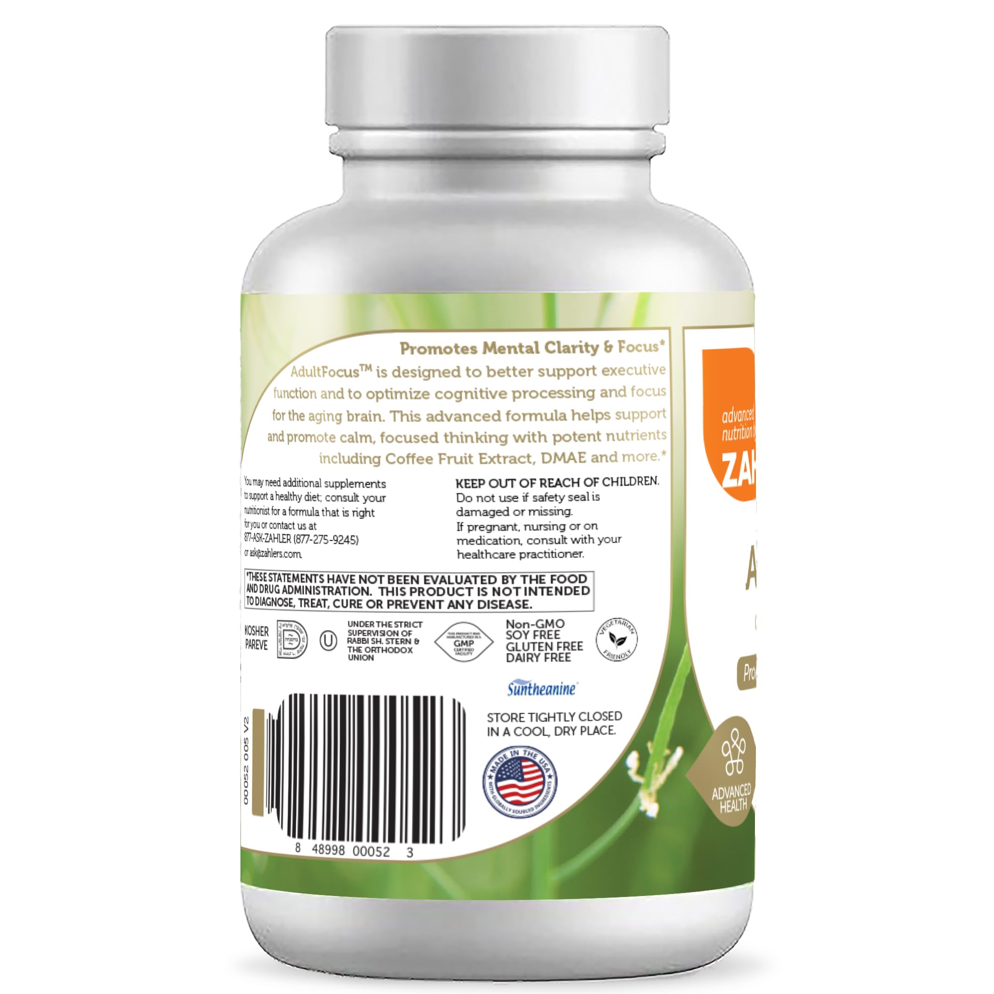 Zahler AdultFocus, Advanced Formula to Support Focus and Concentration, Certified Kosher, 60 Capsules