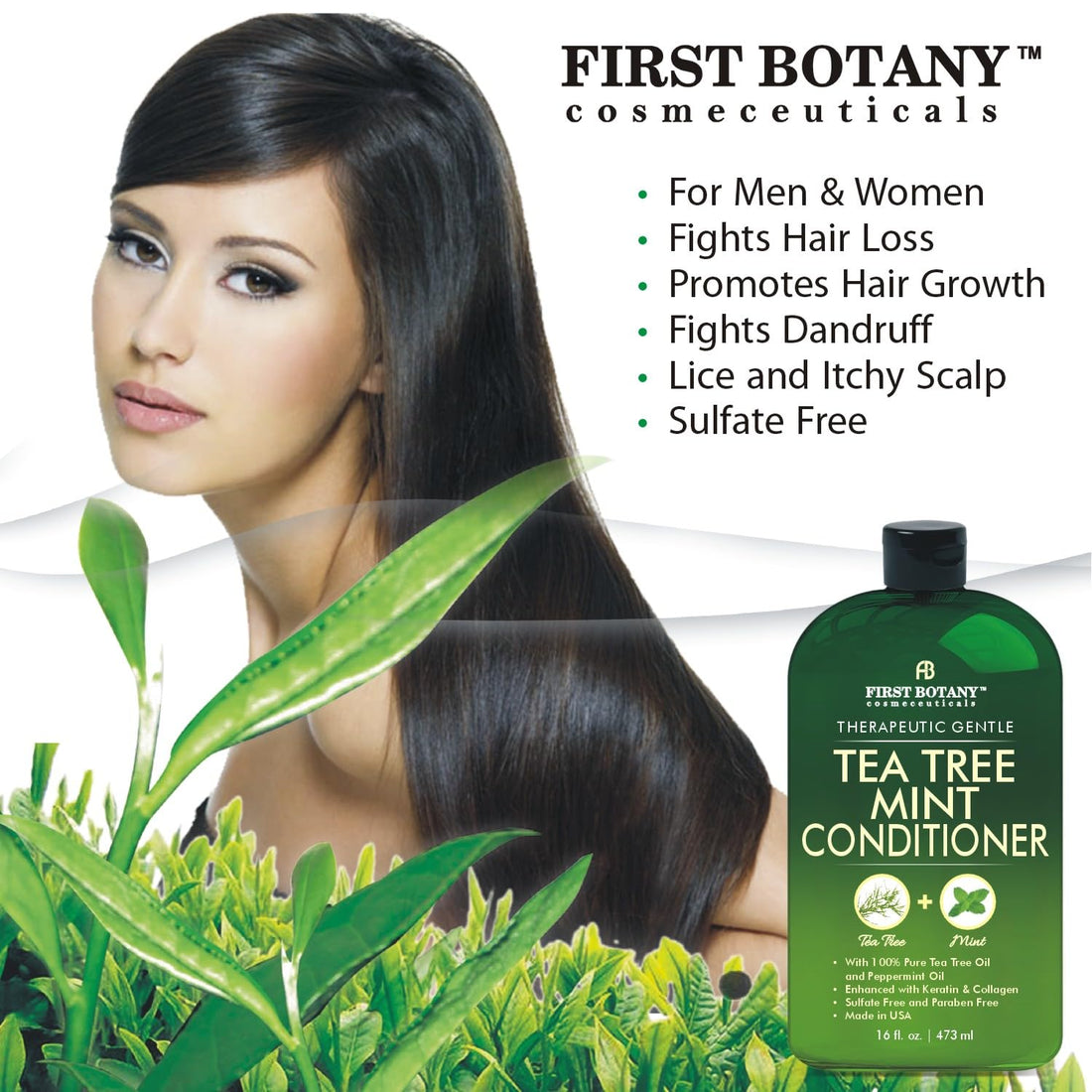 First Botany, Tea Tree Oil Conditioner 16 fl oz - Anti Dandruff Natural Oil conditioner For Dry Itchy & Flaky Scalp - Sulfate Free Paraben Free Cleanser - Prevents Head Lice & Thinning