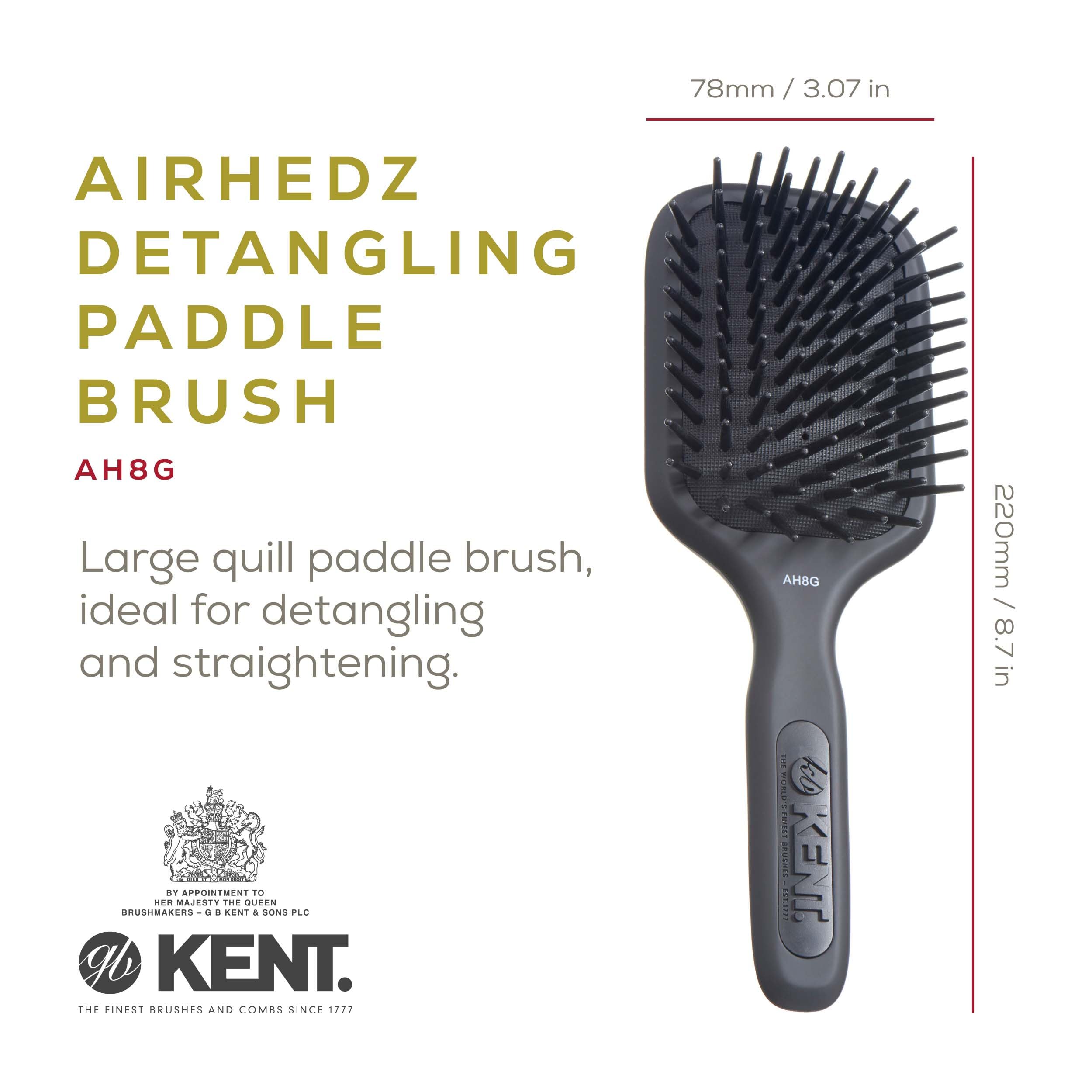 Kent AH8G Airhedz Cushion Paddle Brush - Hair Detangler and Growth Stimulator for Thick, Curly Hair