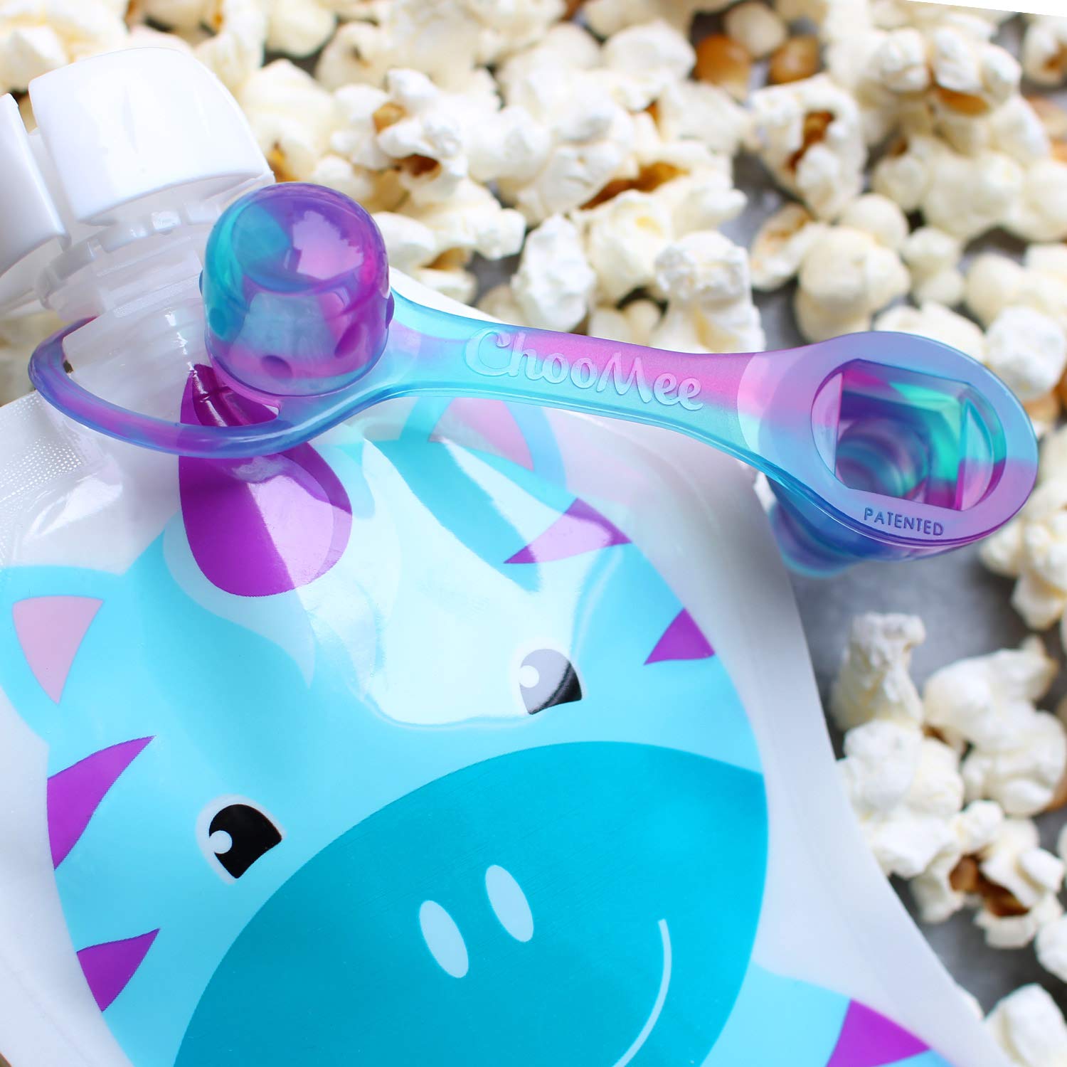 ChooMee SoftSip Food Pouch Top | Baby Led Weaning | No Spill Flow Control Valve, Protects Childs Mouth, 100% Silicone, BPA Free | 2CT Green Purple Swirl