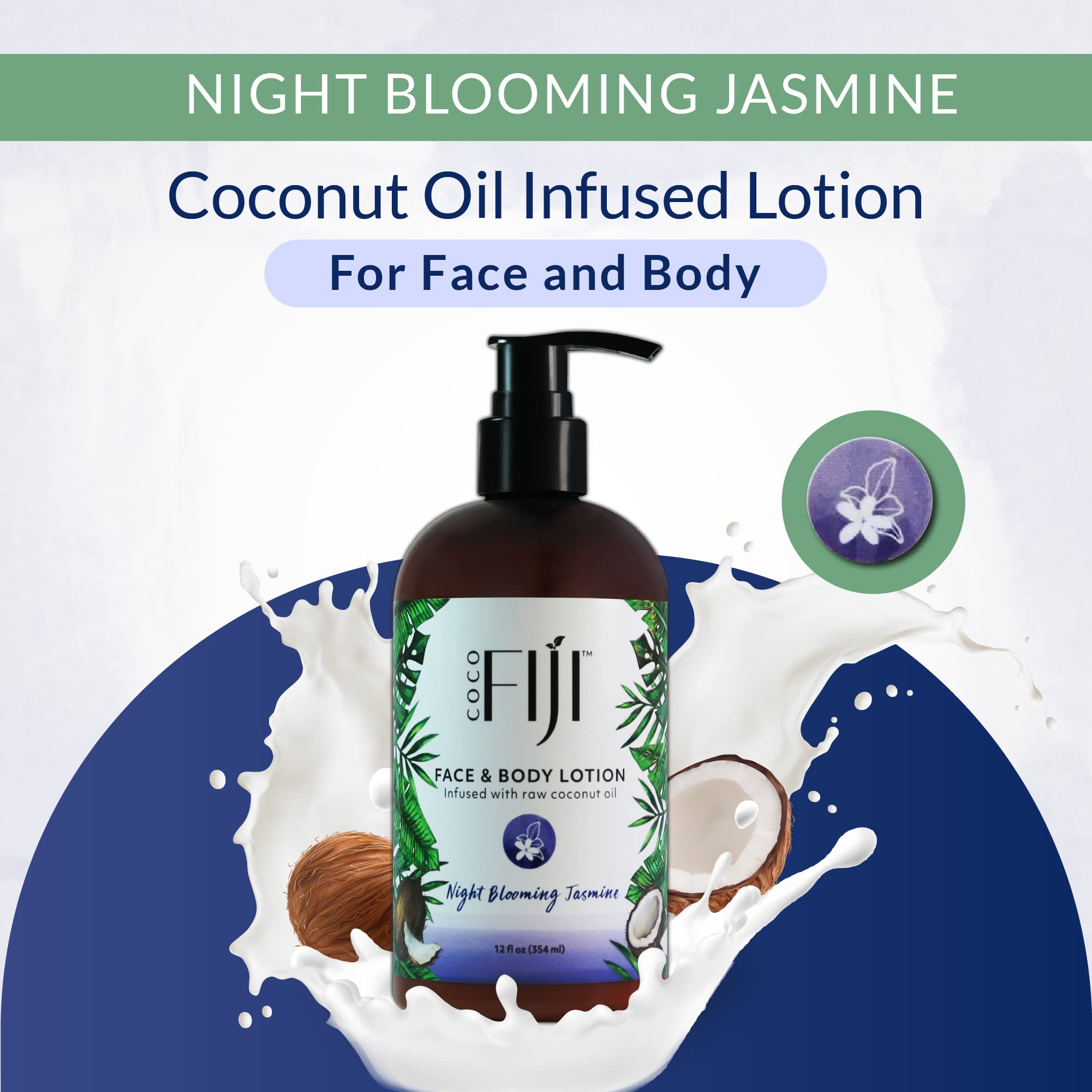 Organic Fiji Moisturizing Face and Body Organic Coconut Oil Lotion Night Blooming Jasmine 12 Ounce