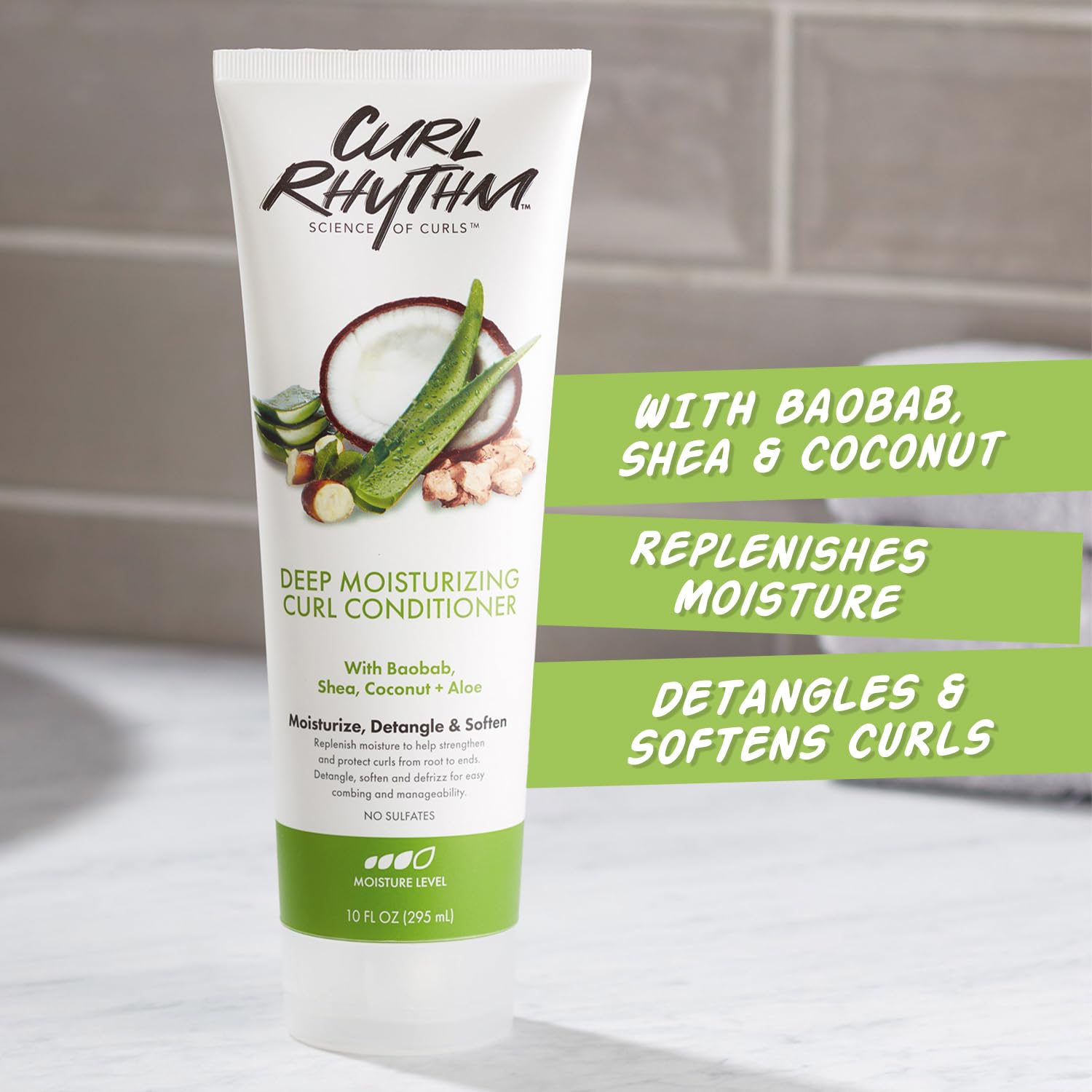 Curl Rhythm Deep Moisturizing Curl Conditioner - Curly Hair Conditioner with Shea Butter, Coconut, and Aloe - Strengthens and Protects Curls - 10 oz