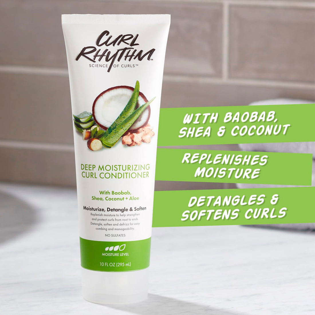 Curl Rhythm Deep Moisturizing Curl Conditioner - Curly Hair Conditioner with Shea Butter, Coconut, and Aloe - Strengthens and Protects Curls - 10 oz