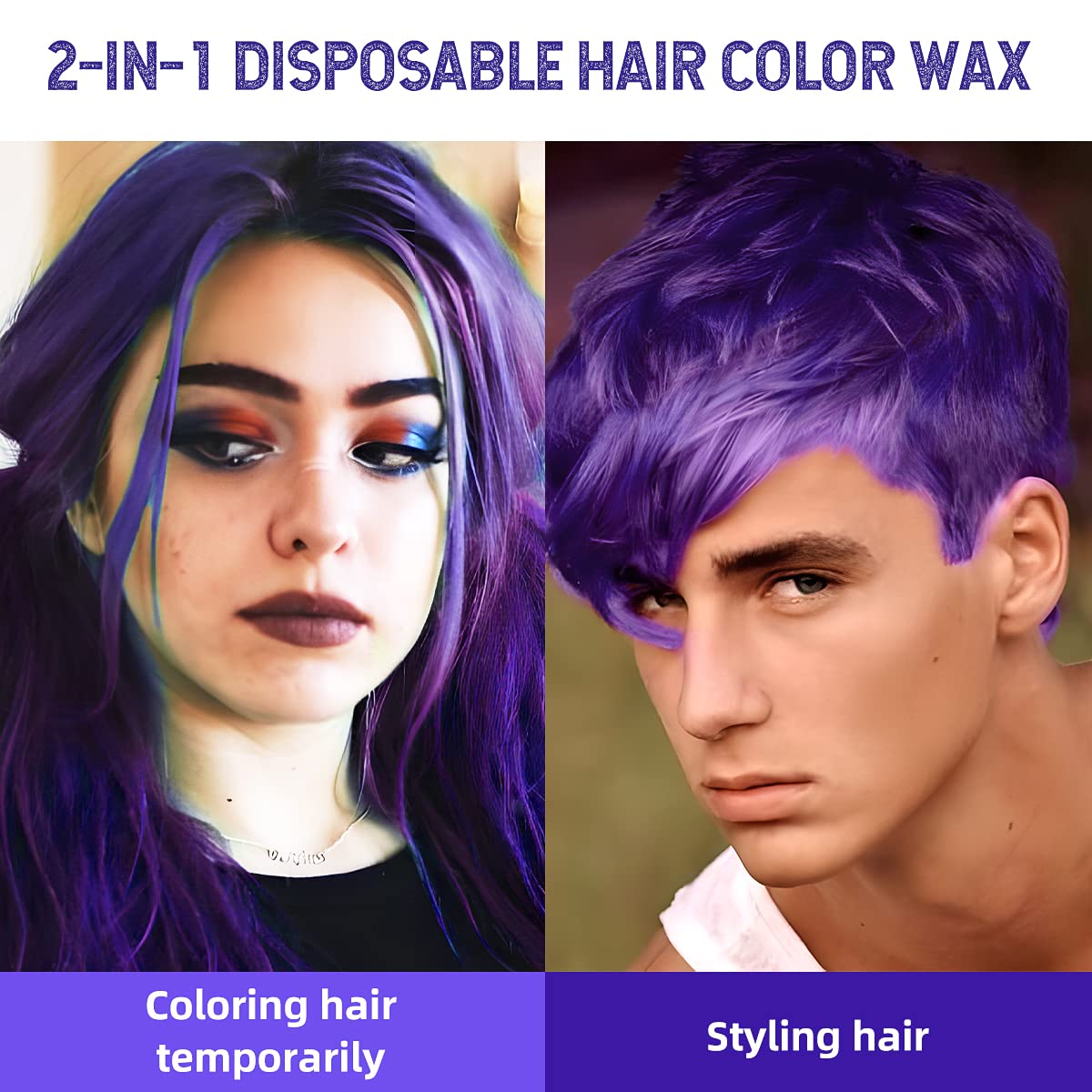 Purple Hair Coloring Dye Wax, Instant Hair Wax, Temporary Hairstyle Cream 4.23 oz, Hair Pomades, Natural Hairstyle Wax for Men and Women Party Cosplay (Purple)