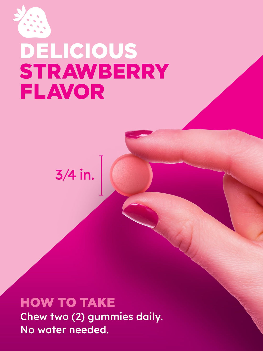 PINK Hair Skin Nails Gummies | 60 Count | Plus Collagen & Biotin | Non-GMO & Gluten Free Vitamins for Women | Strawberry Flavor