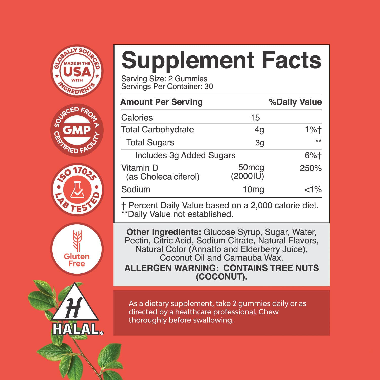 Natures Craft Vitamin D3 Gummies for Daily Wellness - Delicious D Adults with 2000IU per Serving Bone Muscle & Immune Support Non-GMO Gelatin Gluten Free (30 Day Supply)