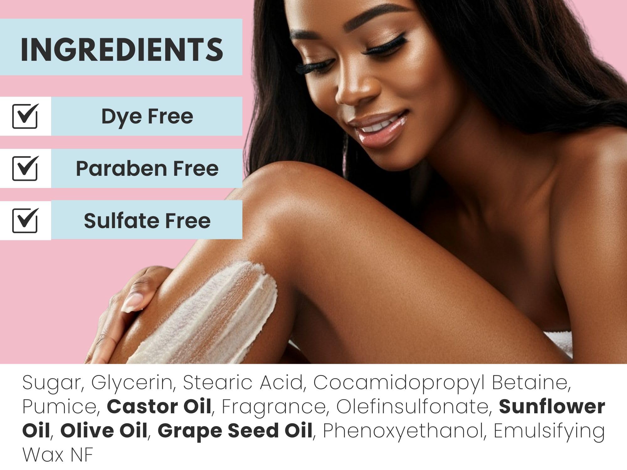 Joli Noir - Sugar Scrub - [Cake Batter] Exfoliating Body Scrub Made With Pumice, Grapeseed, Olive Oil, Sunflower, & Castor Oils To Reveal Silky Smooth Skin