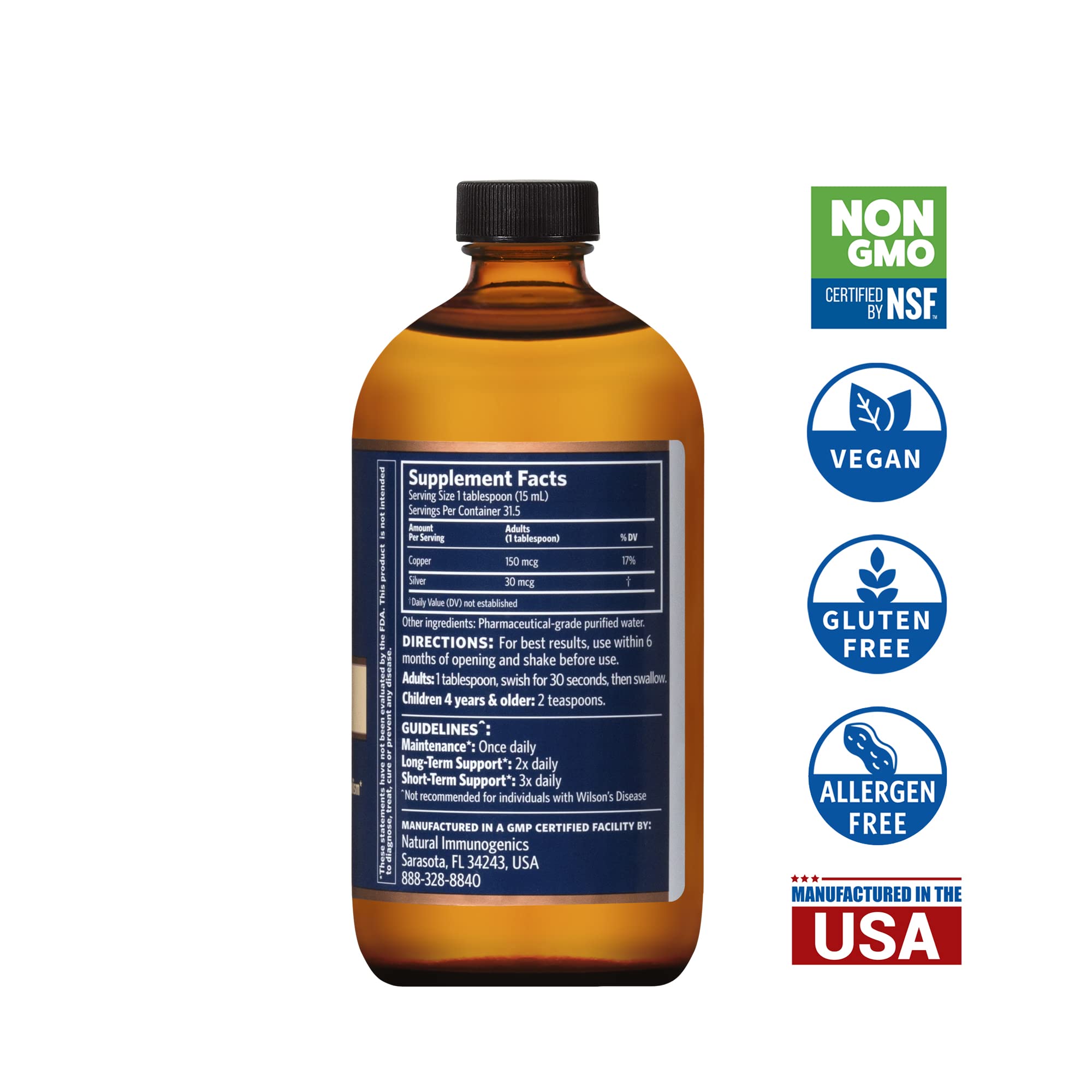 Sovereign Copper Bio-Active Copper Hydrosol, Daily+ 4-in-1 Wellness Supplement for Joint and Bone*, Hair, Skin and Nails*, Cardiovascular Health* and Energy and Metabolism Support*, 16oz