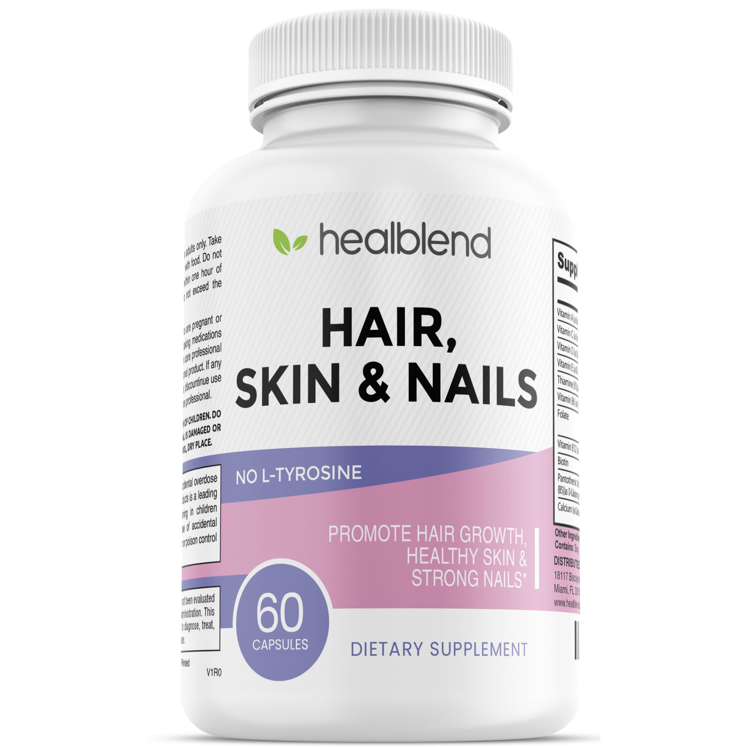 healblend Hair Skin and Nails Vitamins for Women with Biotin 5000 mcg, Iron and Manganese | Vegan, Non-GMO | 60 Capsules