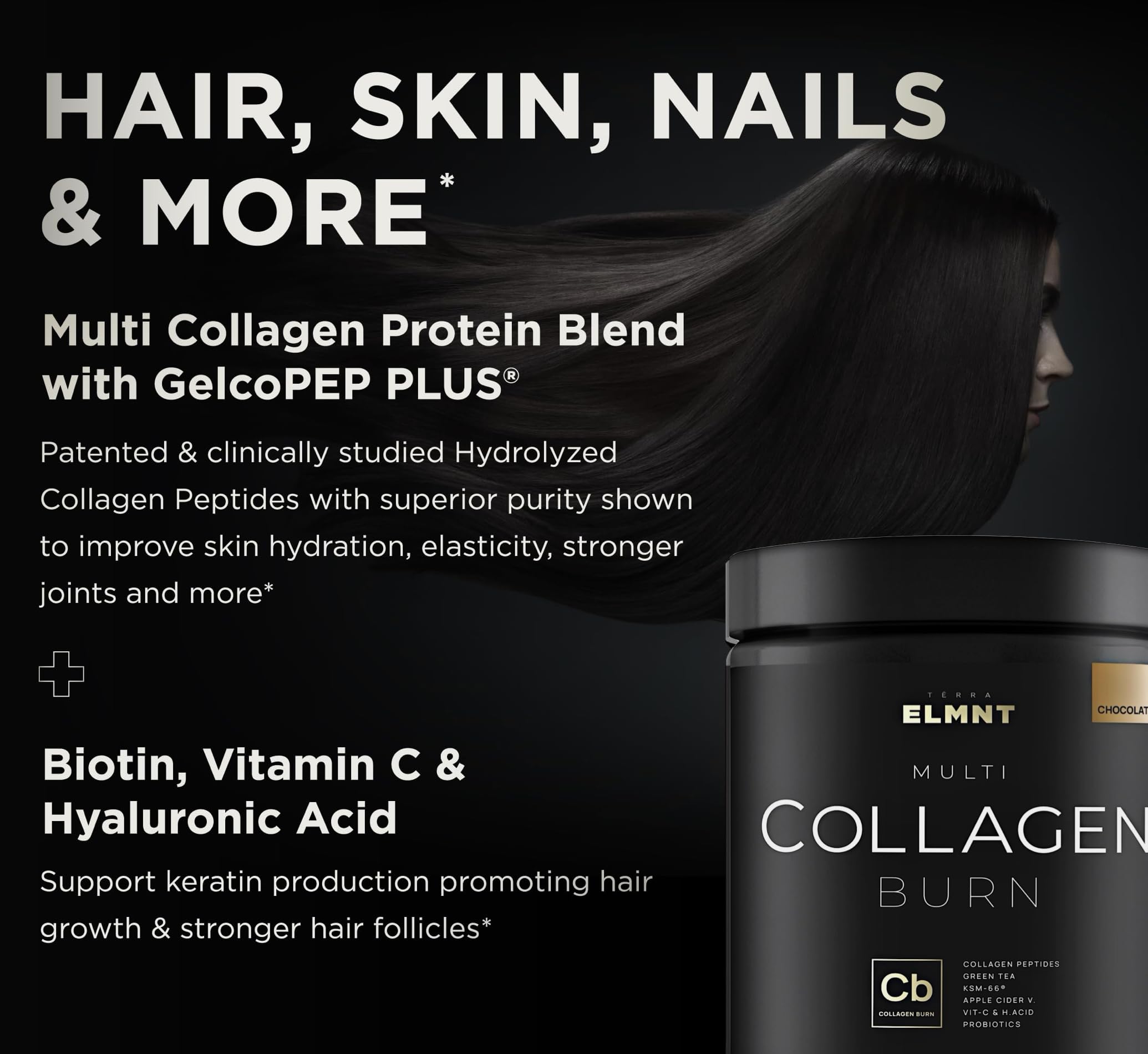 ELMNT Premium Chocolate Collagen for Women Weight Loss & Beauty w. Probiotics, ACV, KSM66, Hyaluronic Acid, Biotin & Patented Multi Collagen Peptides Protein Powder - Colageno Hidrolizado for Women