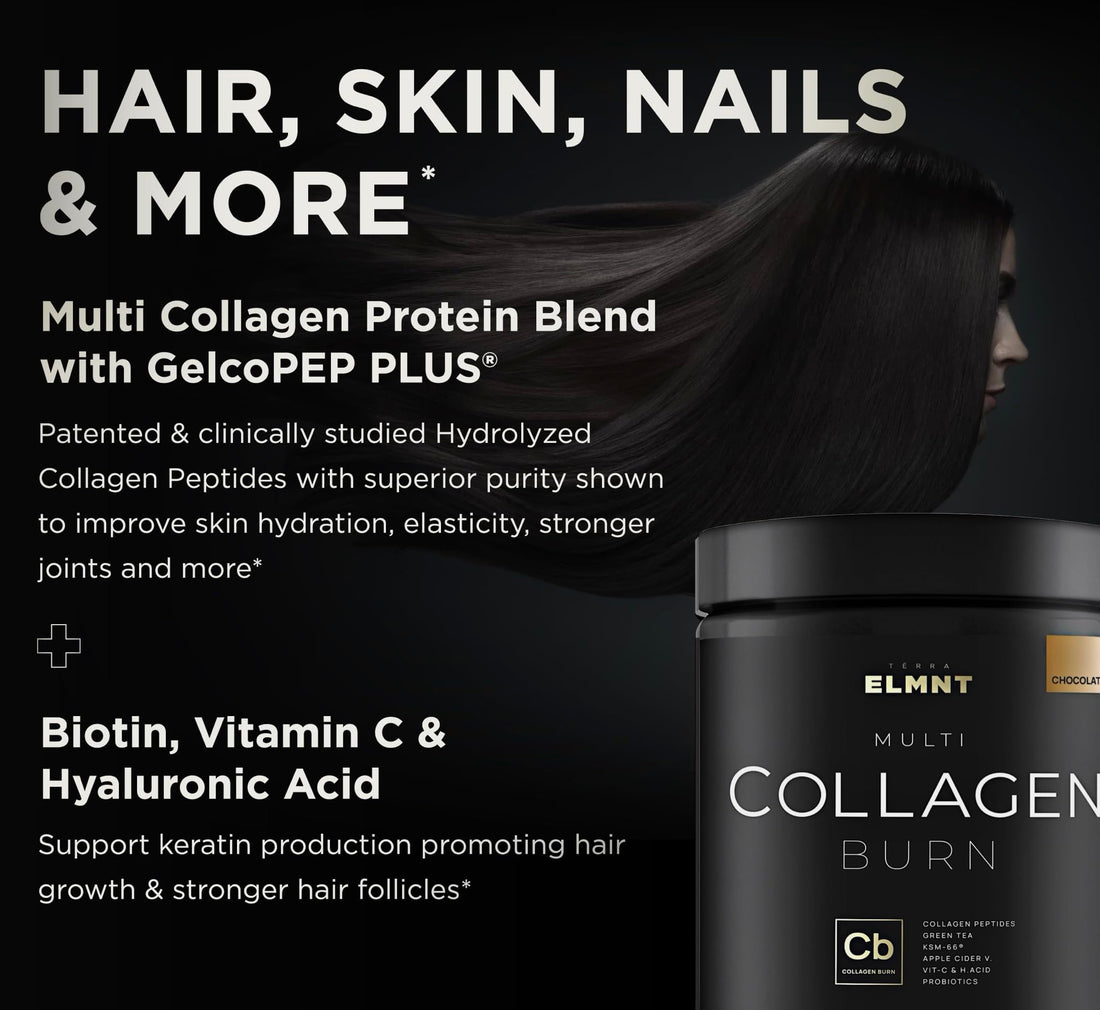 ELMNT Premium Chocolate Collagen for Women Weight Loss & Beauty w. Probiotics, ACV, KSM66, Hyaluronic Acid, Biotin & Patented Multi Collagen Peptides Protein Powder - Colageno Hidrolizado for Women