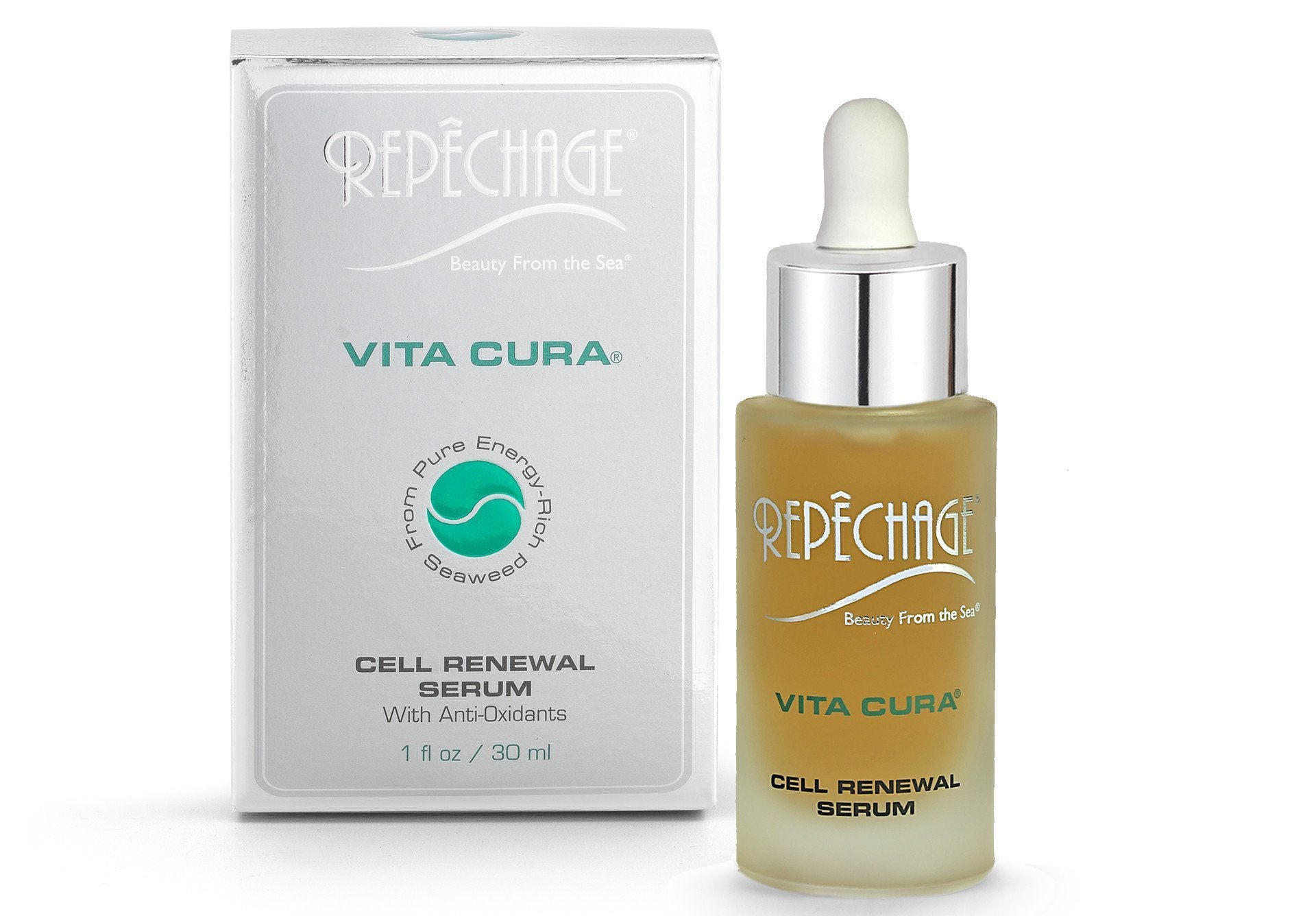 Repechage Vita Cura Renewal Serum Natural Anti-Aging Face Moisturizer with Hyaluronic Acid, Marine Seaweed, Antioxidant EGCG, & Vitamin K to Brighten, Smooth and Even Tone for Men and Women 1 fl Oz