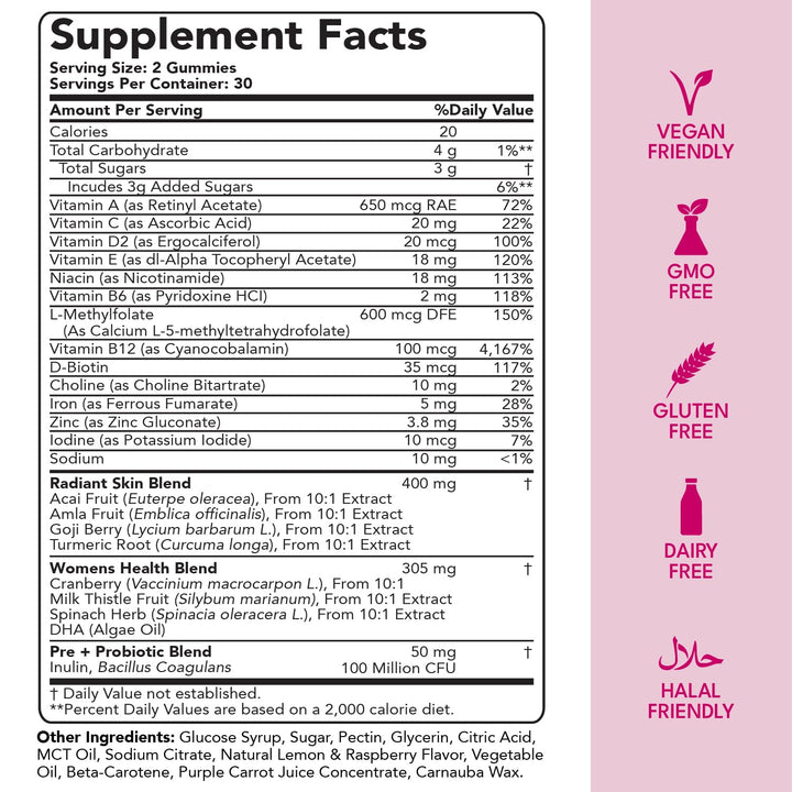 Sakoon nutrition Halal Women's Full Spectrum Multivitamin Gummies with Probiotics & Prebiotics – Complete Daily Wellness Support, Immune & Digestive Health – Vegan, Non-GMO, Delicious Fruit Flavor!