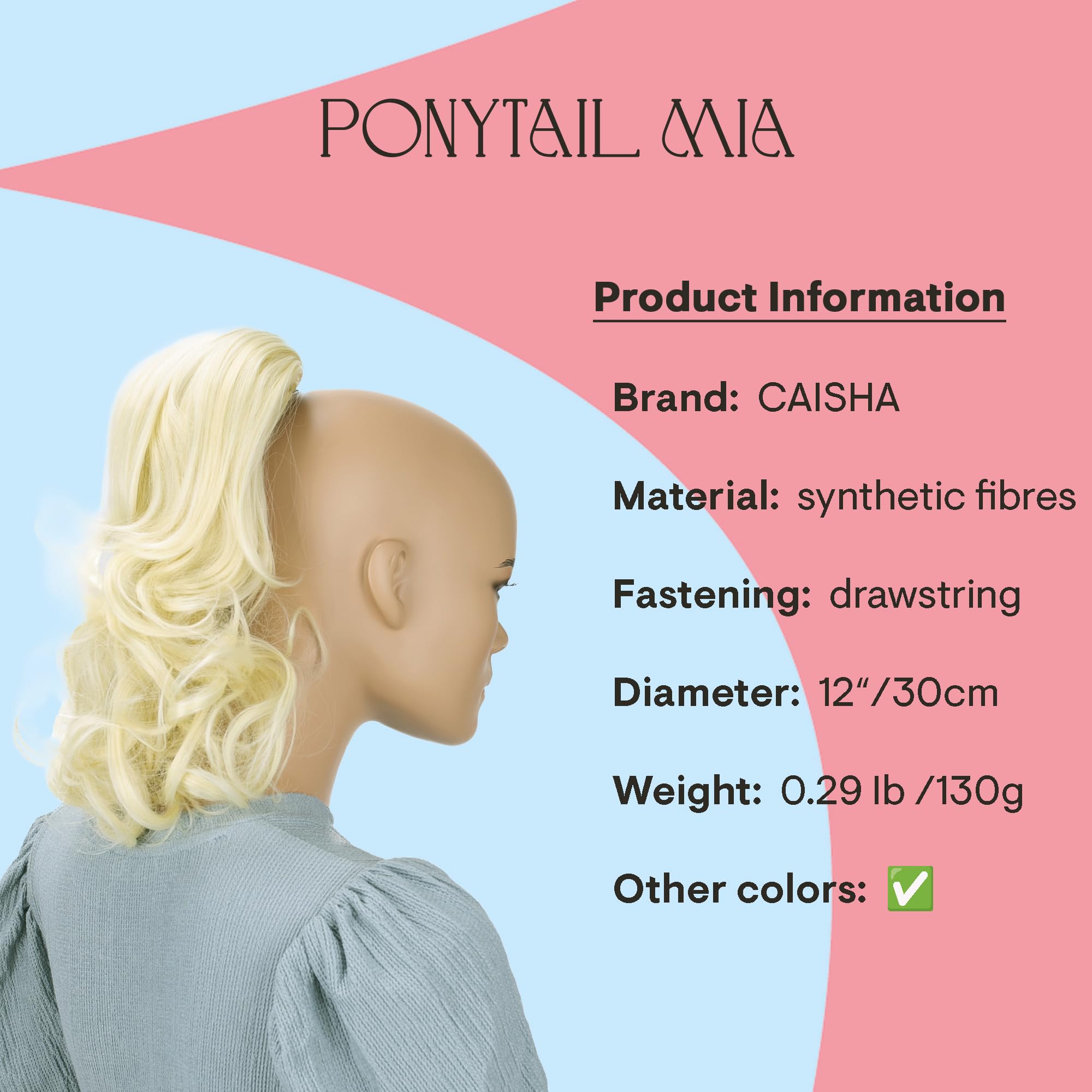 PRTTYSHOP Hair Piece Pony Tail Extension Draw String Voluminous Curly Heat-Resisting 14 platinum blond #613 PH3a