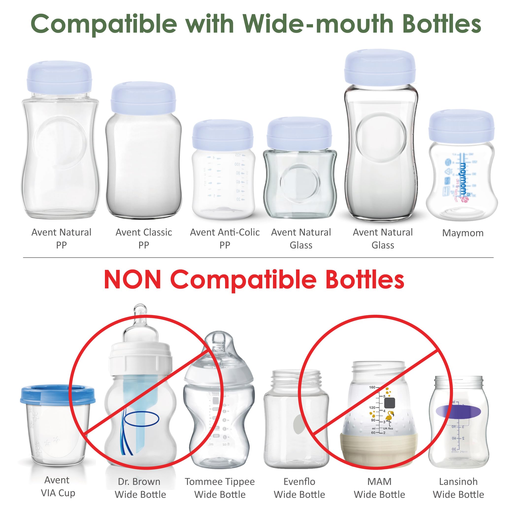 Maymom Travel Bottle Caps Compatible with Avent Bottle; Cap Replace Avent Natural Bottle Screw Ring n Sealing Disc; Fit Avent Anti-Colic Polypropylene, Glass Bottle, Avent PP, Bottle Lids Replacement