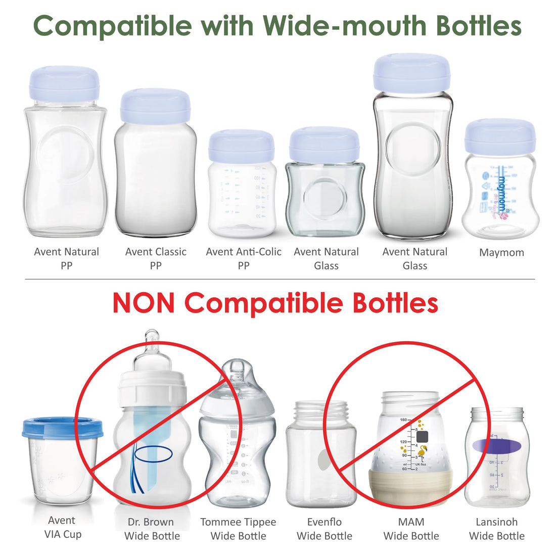 Maymom Travel Bottle Caps Compatible with Avent Bottle; Cap Replace Avent Natural Bottle Screw Ring n Sealing Disc; Fit Avent Anti-Colic Polypropylene, Glass Bottle, Avent PP, Bottle Lids Replacement