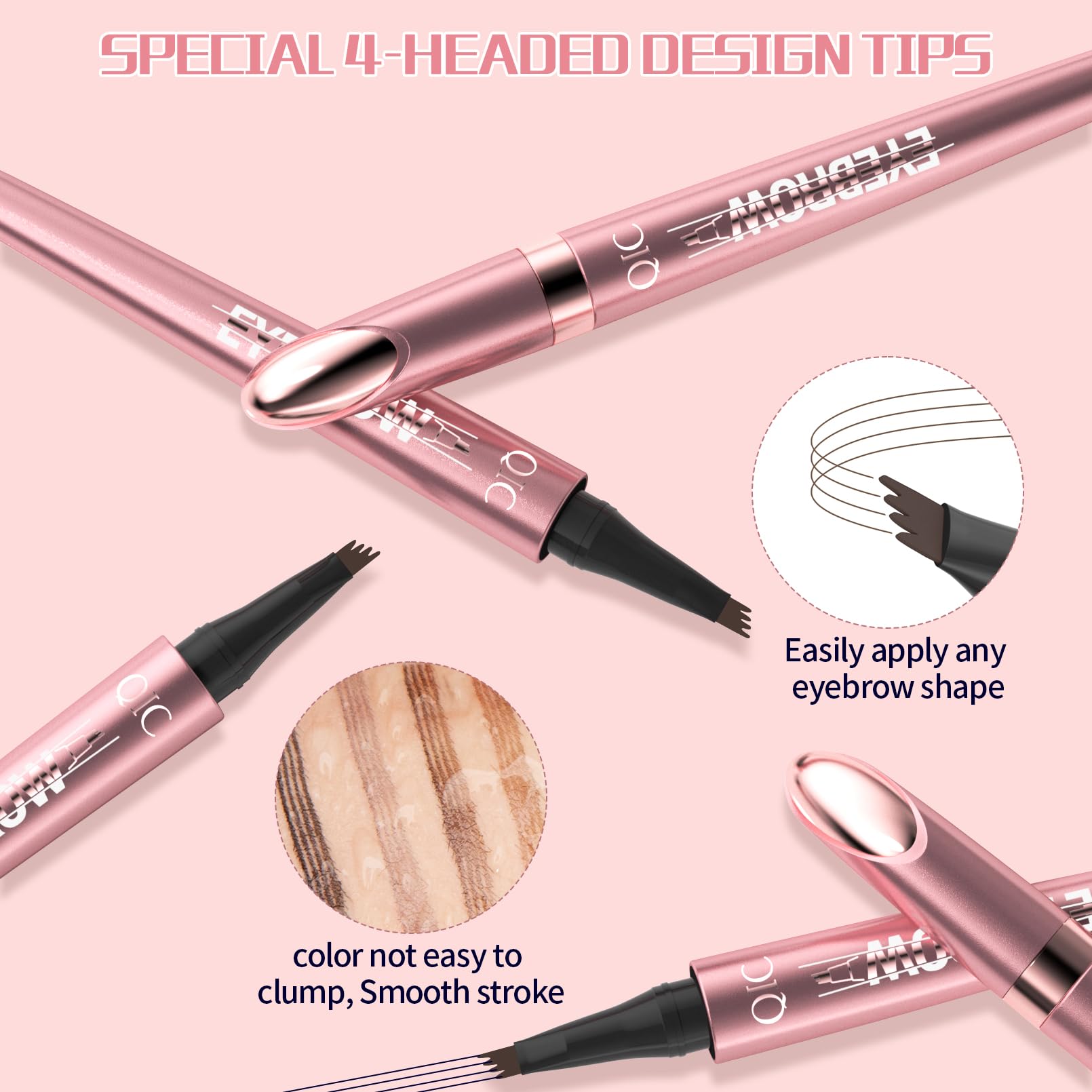 Microblading Eyebrow Pen,3D Waterproof Magic Eyebrow Pencil with 4 Fork Tip,Waterproof and Long-Lasting Natural Makeupeyebrow pencils for Women(Brown)