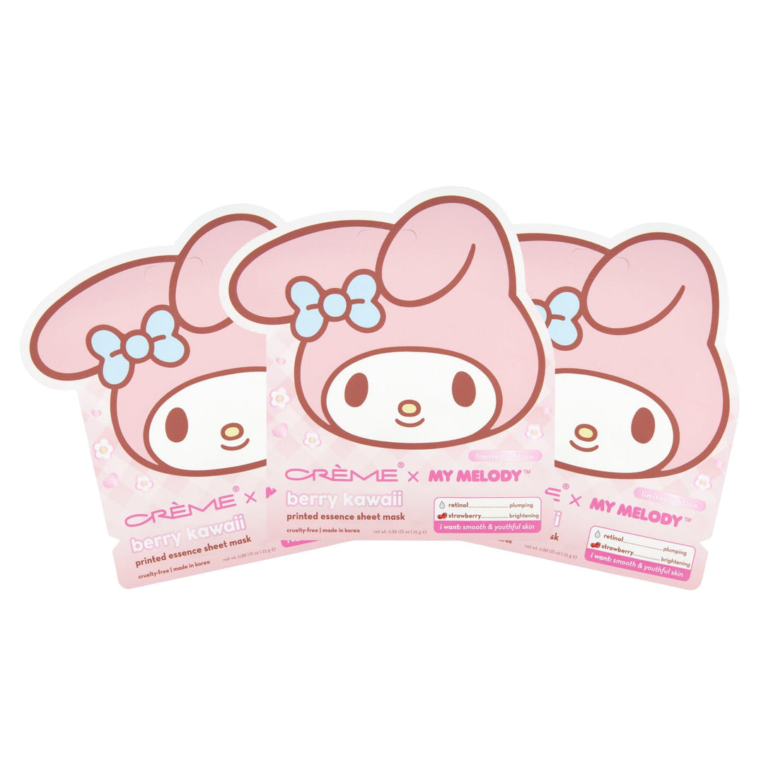The Crème Shop My Melody Berry Kawaii Printed Essence Sheet Mask (Set of 3) - $12 Value