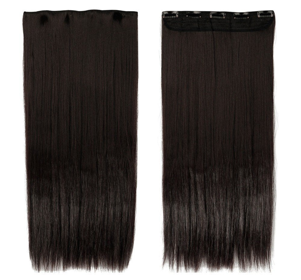 S-noilite 30/29 Straight Curly 3/4 Full Head One Piece 5clips Clip in Hair Extensions Long Poplar Style for Xmas Gifts 22colors (30 - Straight, dark brown)