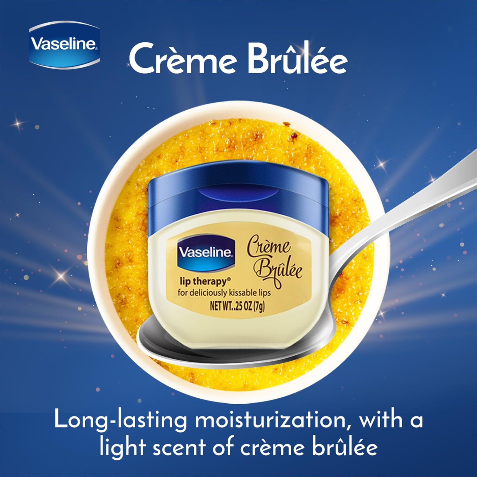 Vaseline Lip Balm for Instantly Soft Smooth Lips Crème Brûlée Lip Balm Locks In Moisture to Improve Hydration 0.25 oz