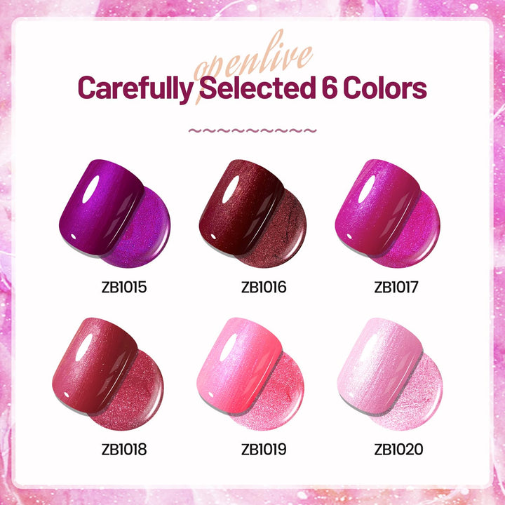 OpenLive 10ml 6 Colors Red Glitter Nail Polish Set Glitter Rose Red Pink Deep Purple Series Nail Polish Gifts for Women
