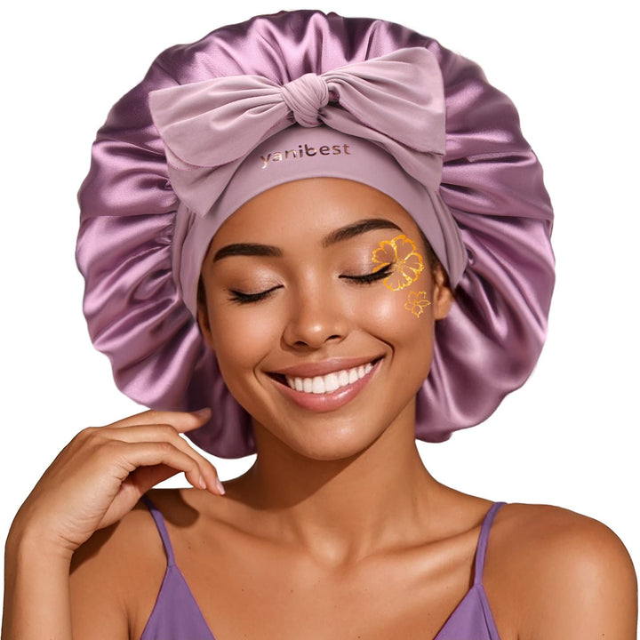 YANIBEST Silk Bonnet for Sleeping Women, Satin Hair Bonnet with Tie Band, Night Sleep Cap Wrap for All Hair Types Purple