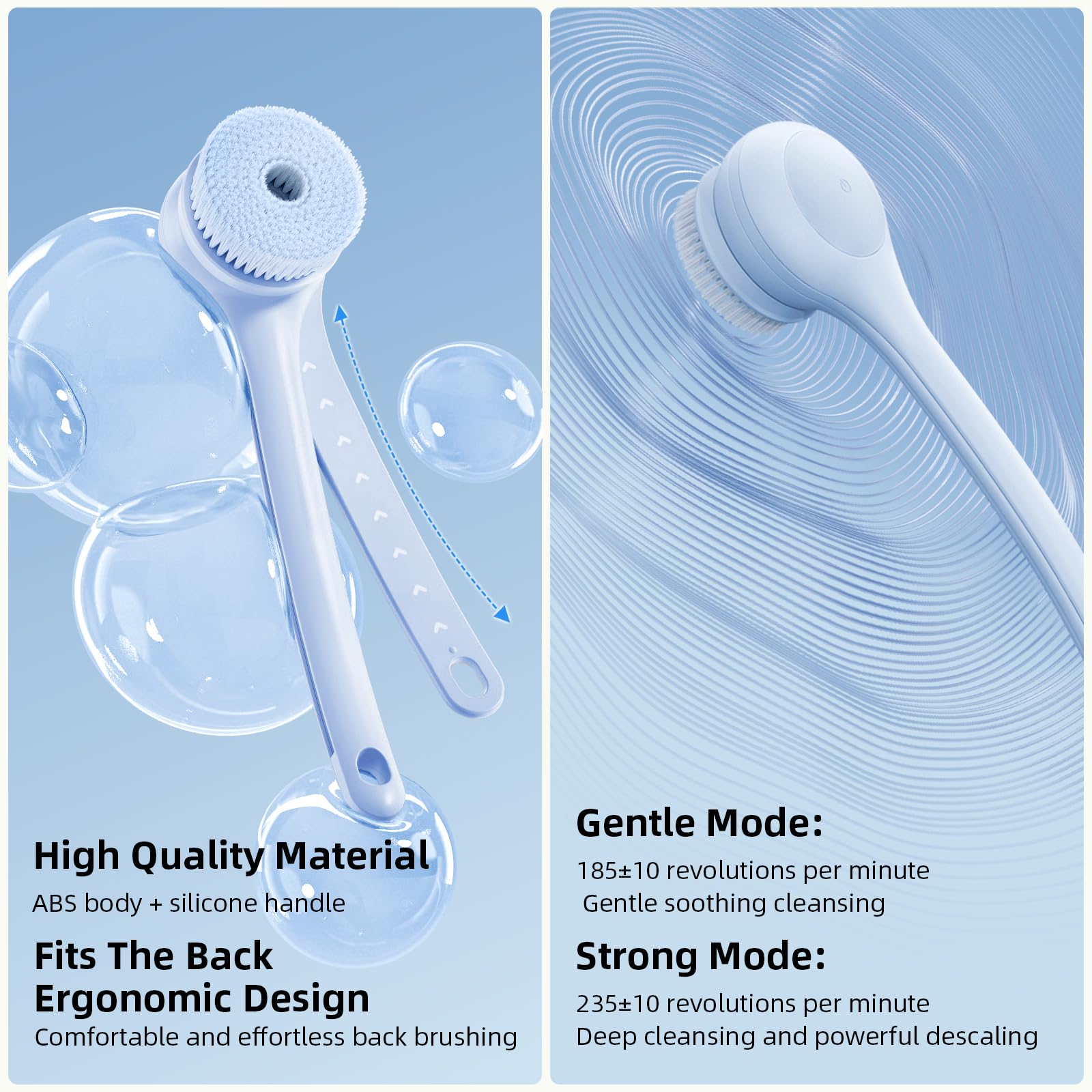 Oh,XIYU. Electric Body Brush Back Scrubber for Shower, Waterproof Long Dual Handle Power Body Scrubber with 3 Heads, Rechargeable Bath Brush & 2 Speeds, for Cleansing, Exfoliating and Massaging Skin