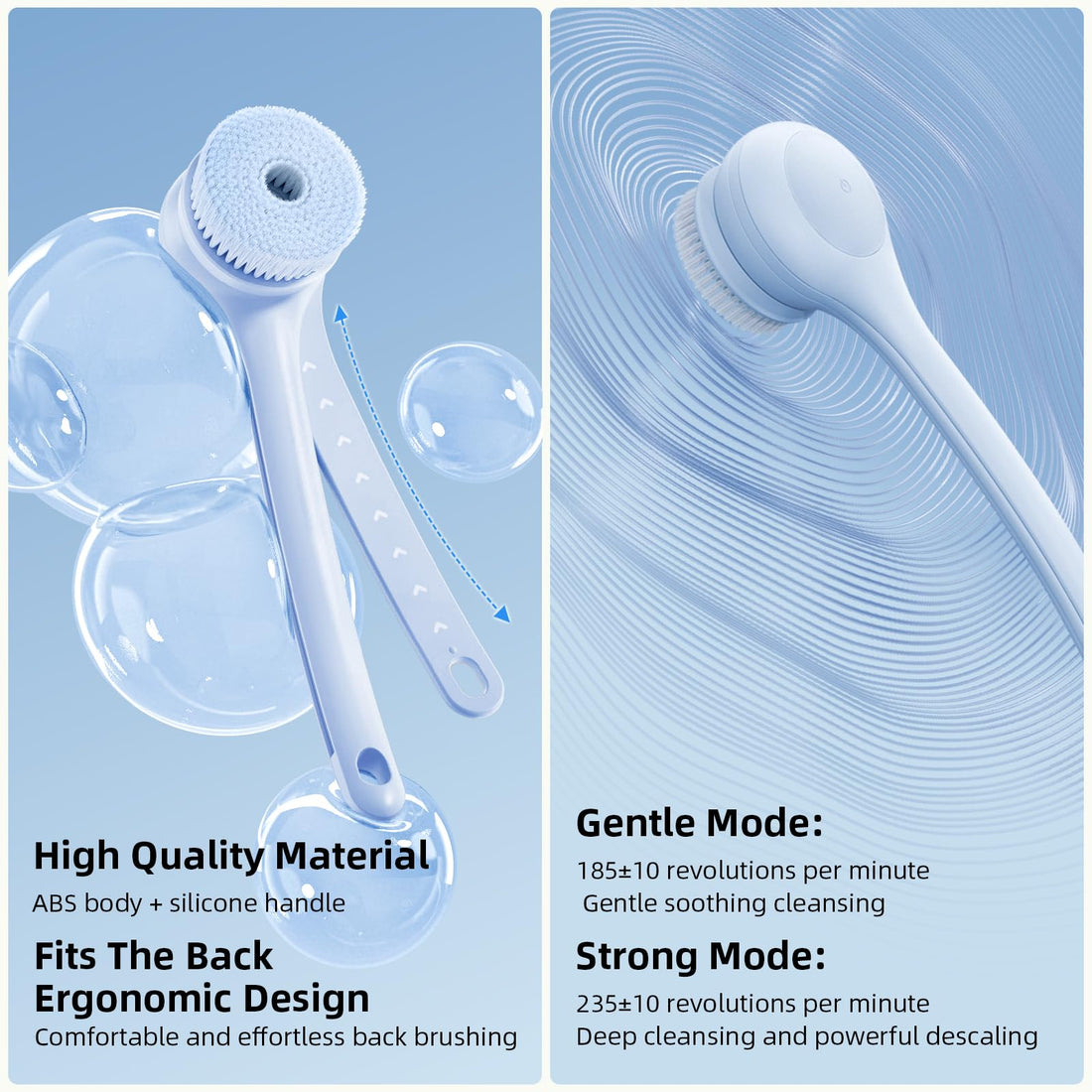 Oh,XIYU. Electric Body Brush Back Scrubber for Shower, Waterproof Long Dual Handle Power Body Scrubber with 3 Heads, Rechargeable Bath Brush & 2 Speeds, for Cleansing, Exfoliating and Massaging Skin