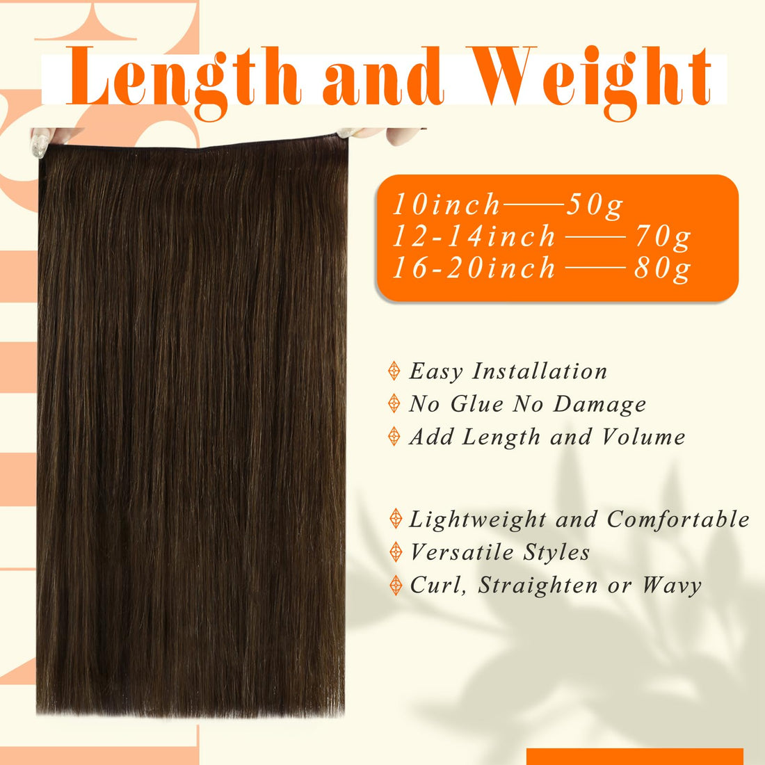 Fshine Secret Crown Hair Seamless 18Inch Hair Extensions with Invisible Transparent Wire Layered Hair Extensions Dark Brown Fish Line Hair Extensions Human Hair Piece Headbands for Women 80 Gram