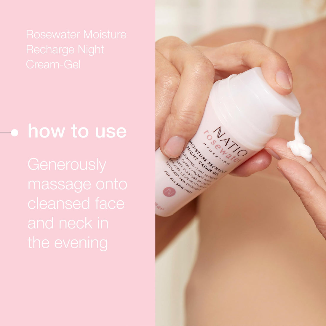 Natio Australia Rosewater Hydration Moisture Recharge Night Cream-Gel, 2.7 oz - Face Moisturizer with Shea Butter - Face Cream for All Skin Types
