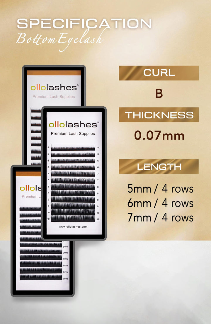 Bottom Lash Extensions B Curl 0.07mm Mix 5-7mm and 5mm 6mm 7mm Black Color Lower Lash Extensions eyebrow extensions (Mix 5-7mm, 0.07 B Curl)