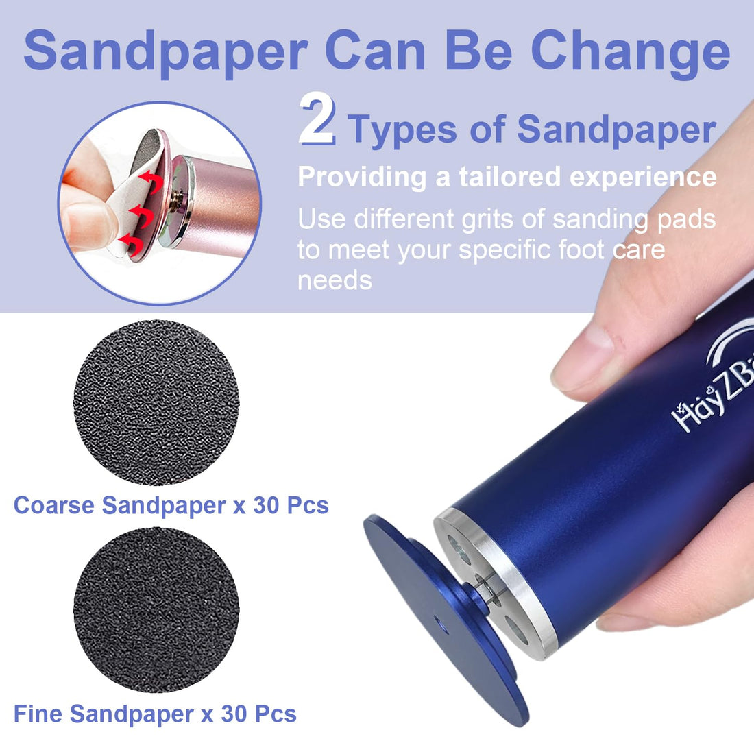 HayZBao Electric Foot File - High Torque,Callus Remover for Feet,Adjustable Speed Foot File with 60 Pcs Sandpaper Discs,Professional Pedicure Tool for Dead Skin and Calluses (Blue)