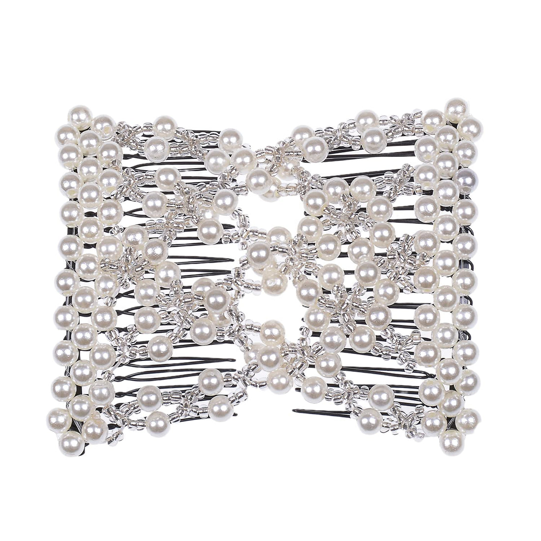 Lovef 3 Pcs Fashion Exquisite Beaded Ez Stretchable Combs Flower Pearl Double Hair Combs Magic Crystal Double Clips Insert Combs for Lady Women Girls