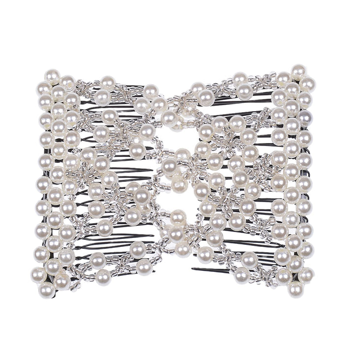 Lovef 3 Pcs Fashion Exquisite Beaded Ez Stretchable Combs Flower Pearl Double Hair Combs Magic Crystal Double Clips Insert Combs for Lady Women Girls