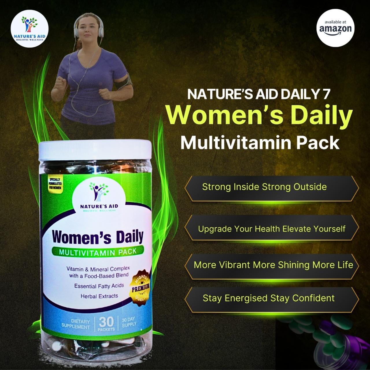 Nature's Aid Holistic Wellness Women's 7 Daily Multivitamin Pack, 30 Packets, Vitamin & Mineral Complex with Food-Based Blend, Essential Fatty Acids, Herbal Extracts