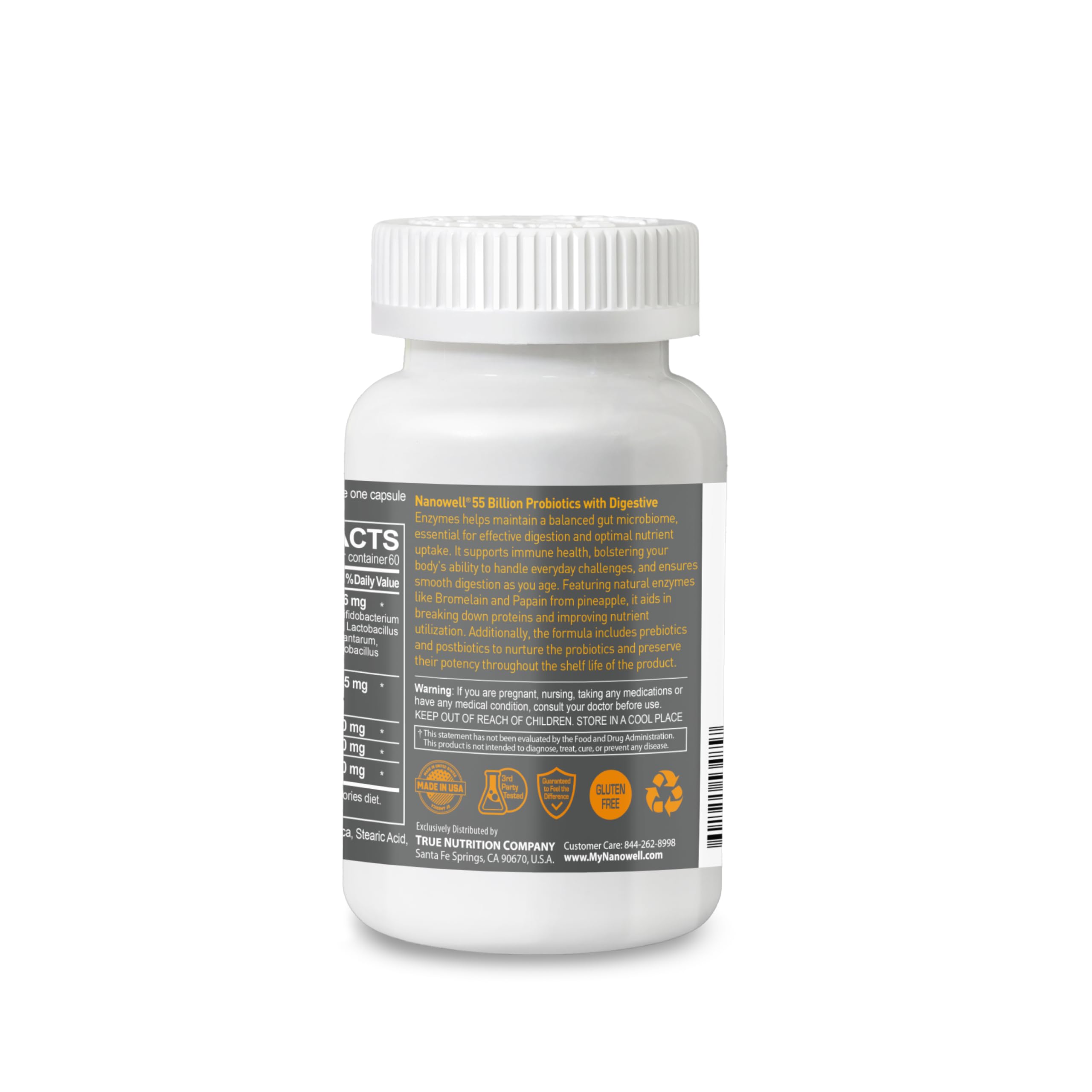 NANOWELL 55B Probiotics with Digestive Enzymes for Immune Support & Gut Health - 55 Billion CFU, 12 Strain, 185 mg Prebiotic - Relieves Gas & Bloating - 60 Vegan Capsules, 60 Day Supply