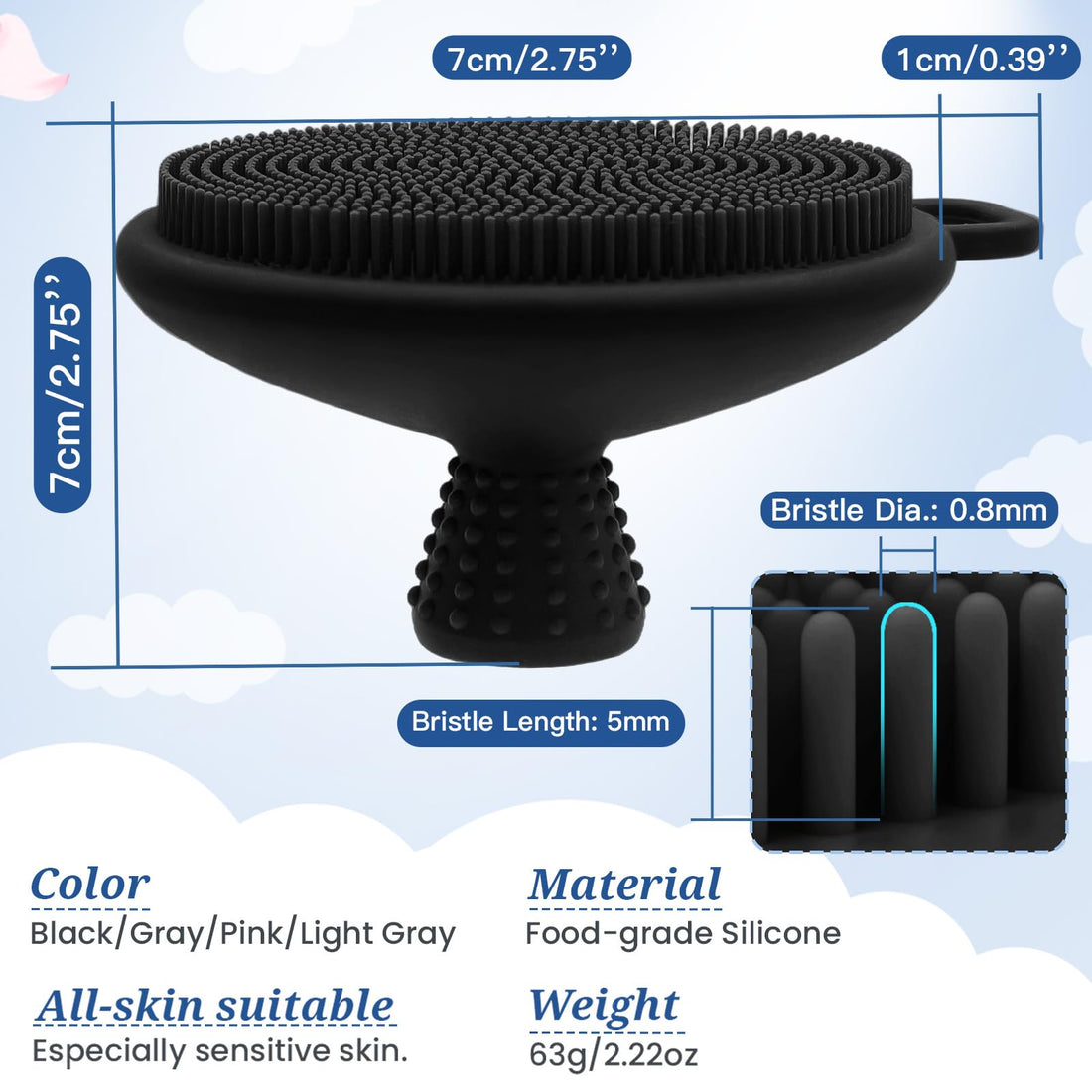 GEENOA Silicone Face Scrubber 2PCS, Manual Face Scrubber Exfoliator with Soft Bristles and Non-Slip Handle, Gentle Facial Scrubber Face Brush for Super Lathering & Deep Cleansing(Black+Pink)