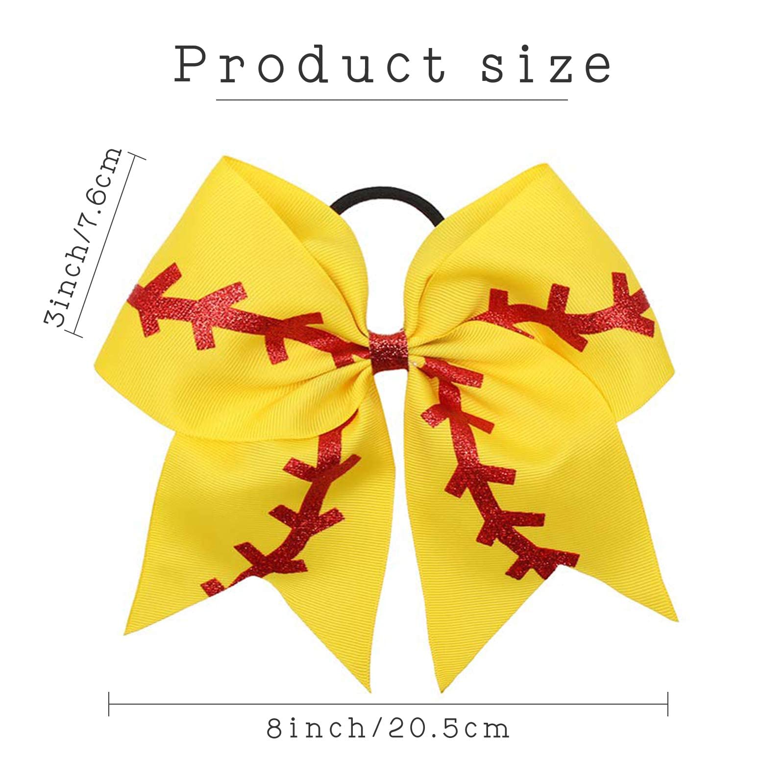 16PCS 8 Large Cheer Hair Bows Ponytail Holder Elastic Band Handmade for Cheerleading Teen Girls College Sports (16 Pcs) (Baseball Yellow)