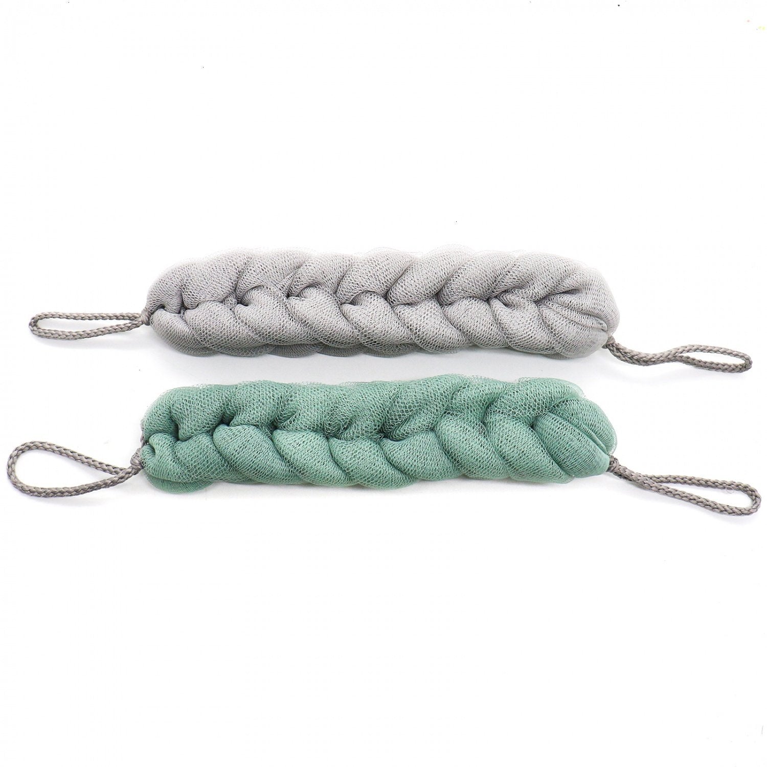 Huele 2 Pcs Exfoliating Bath Sponge Shower Pouf Loofah Back Scrubber Mesh Strap Skin Washer With Rope Handles
