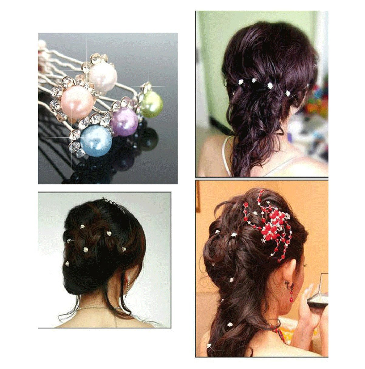 20 Pcs Wedding Bridal Imitation Pearls Crystal Rhinestone U Shaped Flower Hair Pins Clips - Women Hair Jewelry Accessories (Pink)