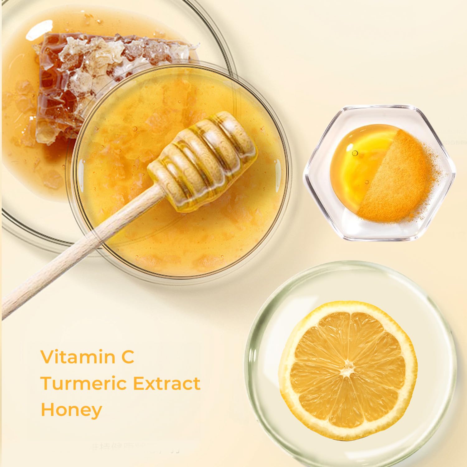 MUQIAN Vitamin C & Turmeric Hydrating Collagen Face Mask Sheet with Honey for Radiant Skin for Lifting, Firming, and Moisturizing 40g x 5ea