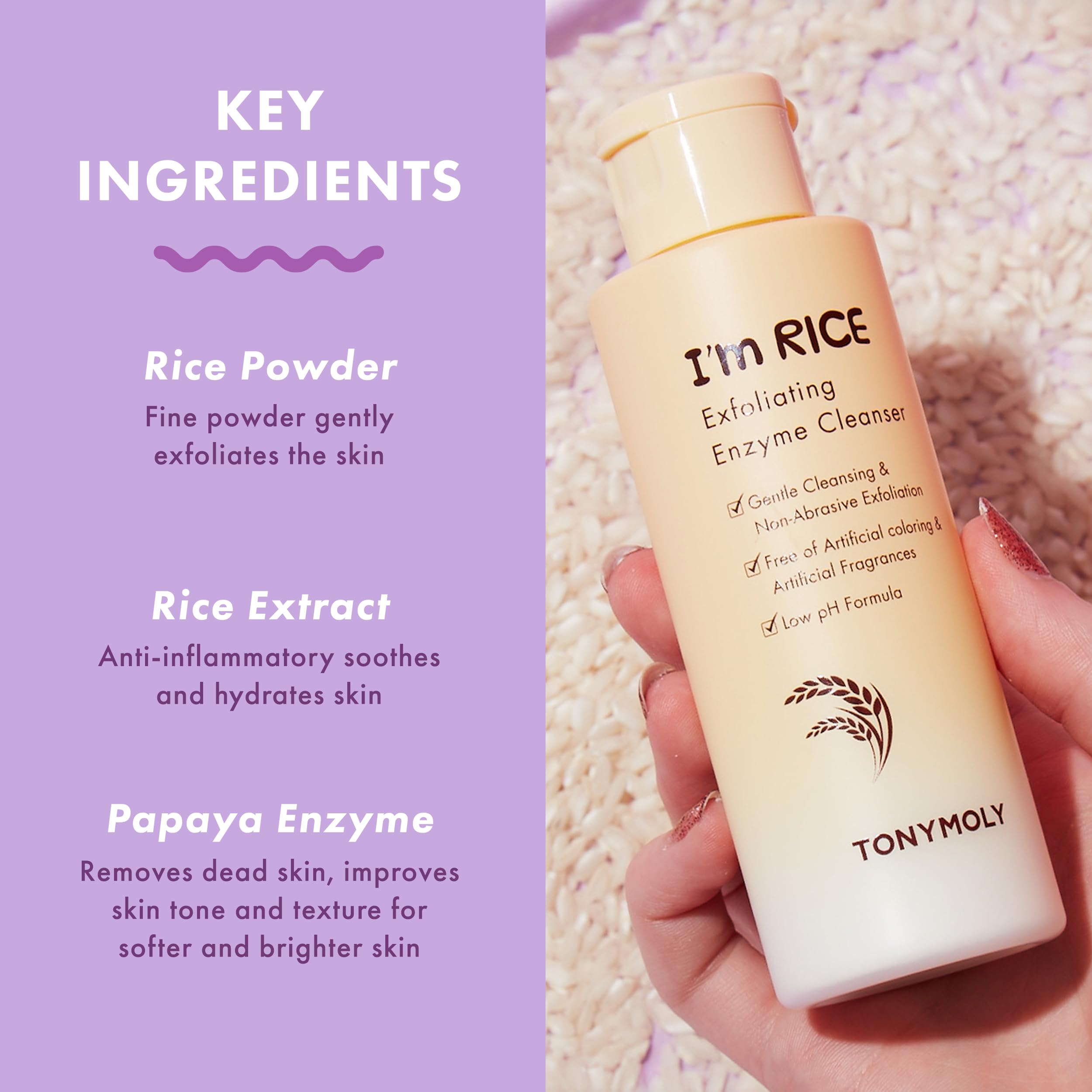 TONYMOLY I'm Rice Exfoliating Enzyme Face Polish Cleanser, Enzyme Powder Face Wash, All-in-one Waterless Gentle Rice Polishing & Exfoliating Face Wash, 50g